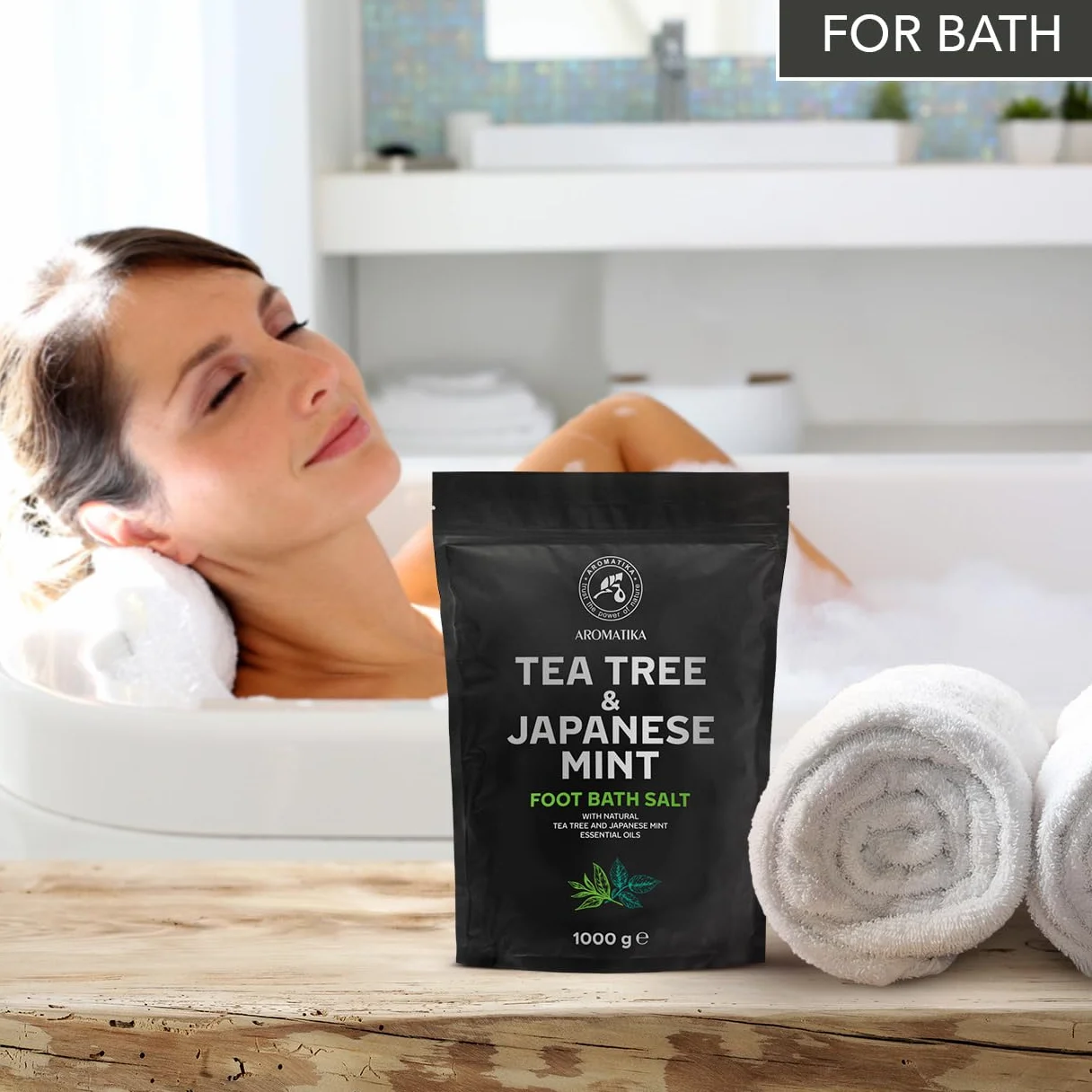 Sale per Pediluvio con Olio Essenzialedi Melaleuca e Olio di Menta Giapponese 1000g - Pediluvio al Sale Marino Naturale - Pediluvio per Piedi Secchi - Pedicure - Sali Profumati da Bagno