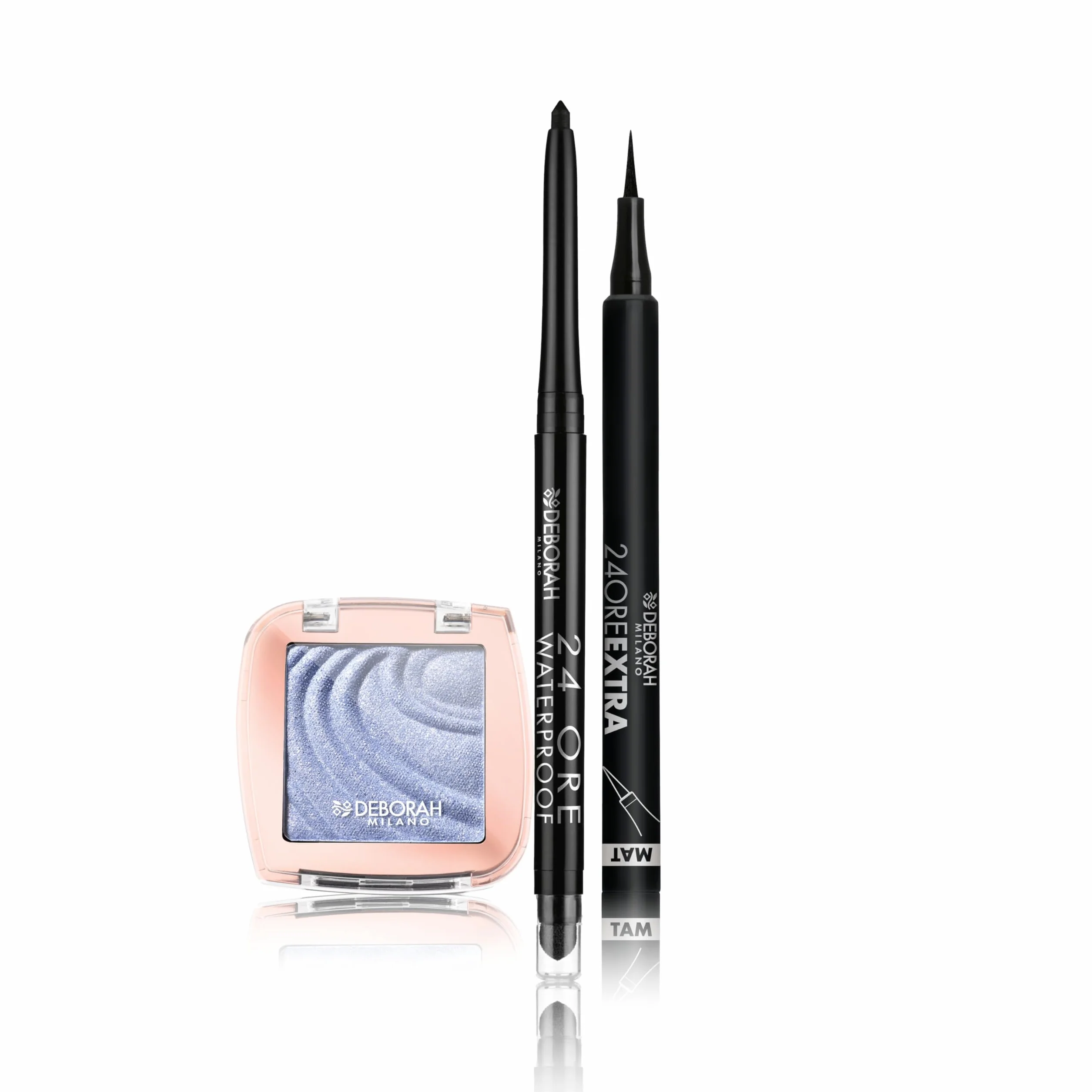Deborah Milano - Set Makeup Matita Occhi 24 Ore Automatica Waterproof 01 Black, Ombretto Color Lovers 06 Light Blue Sky, Cremoso Long Lasting, e Penna Eyeliner 24 Ore Extra Mat, Lunga Tenuta