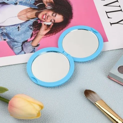 Set di 4 Specchietti da Borsetta a Doppia Faccia in Colori Tenui Azzurro, Viola Chiaro, Bianco, Rosa