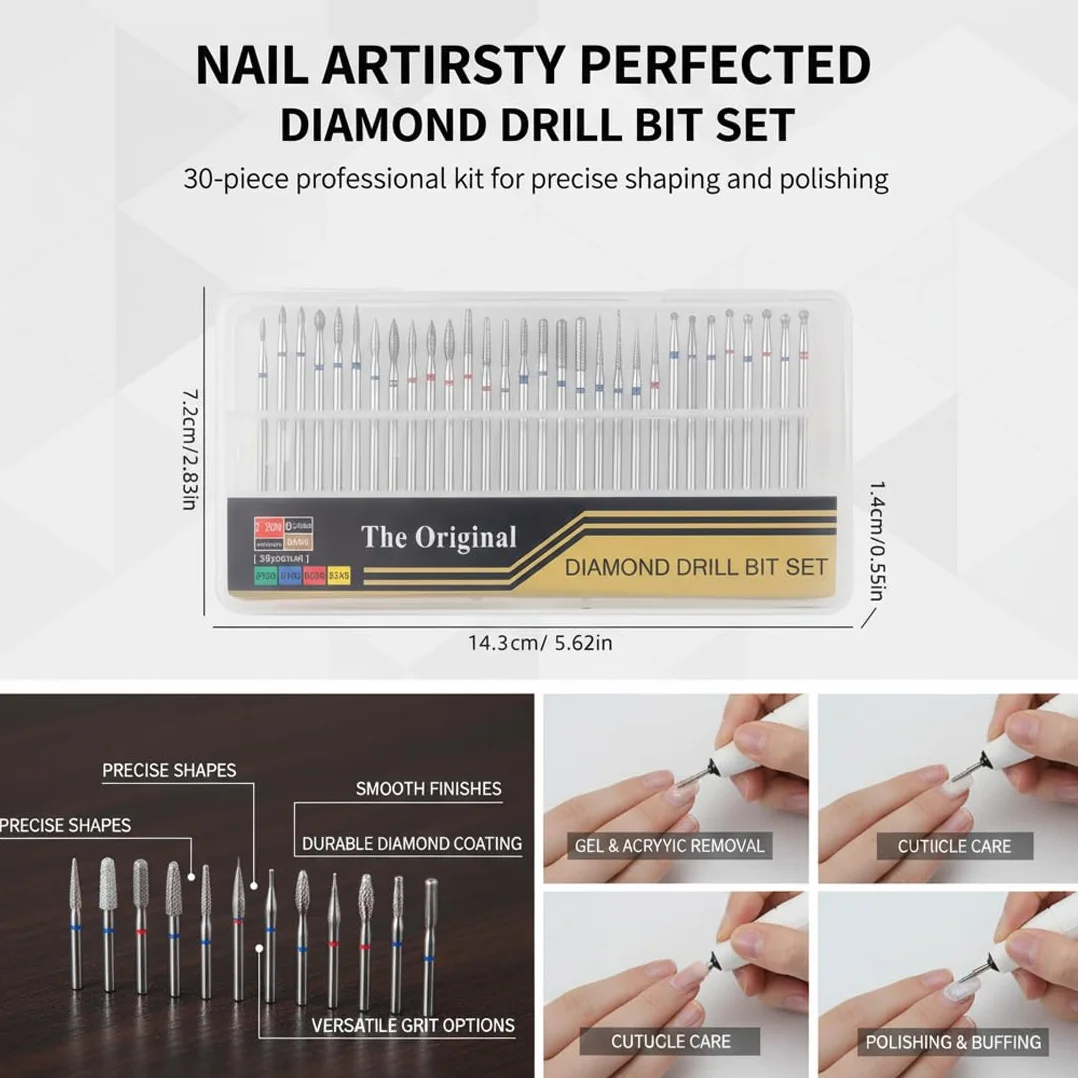 Punte Professionali per Fresa Unghie in Diamante 30 PCS Accessori Carburo di Tungsteno Manicure Pedicure