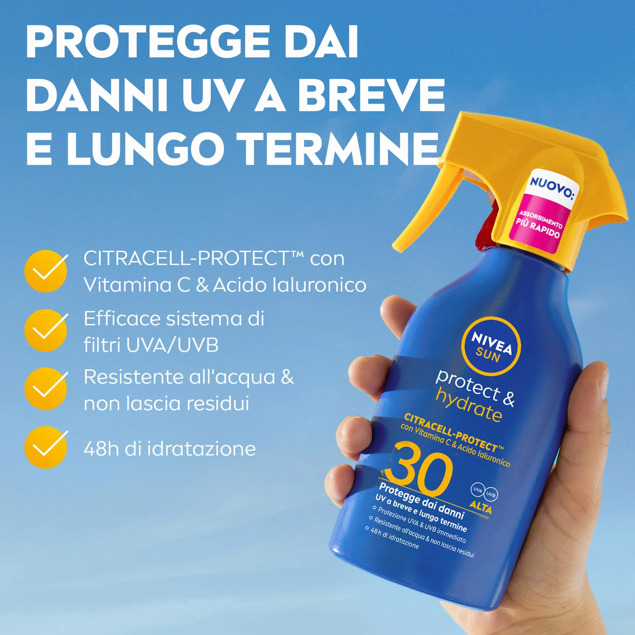 NIVEA SUN Protect & Hydrate Maxi Spray Solare SPF 50+ 270 ml Crema Solare 50 Spray Idratante 48h Ad Assorbimento Rapido