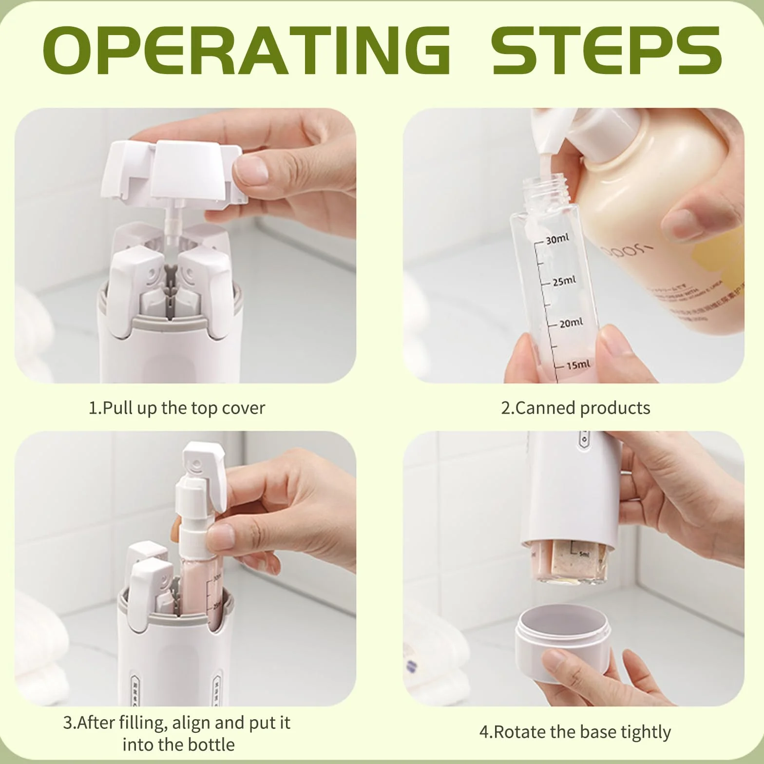 Dispenser da viaggio 4 in 1,Flaconi da Viaggio,Contenitori Portatili Ricaricabili a Prova di Perdite,Contenitori Portatili a Prova di Perdite,con Scala ed Etichetta,per Viaggi,Campeggio