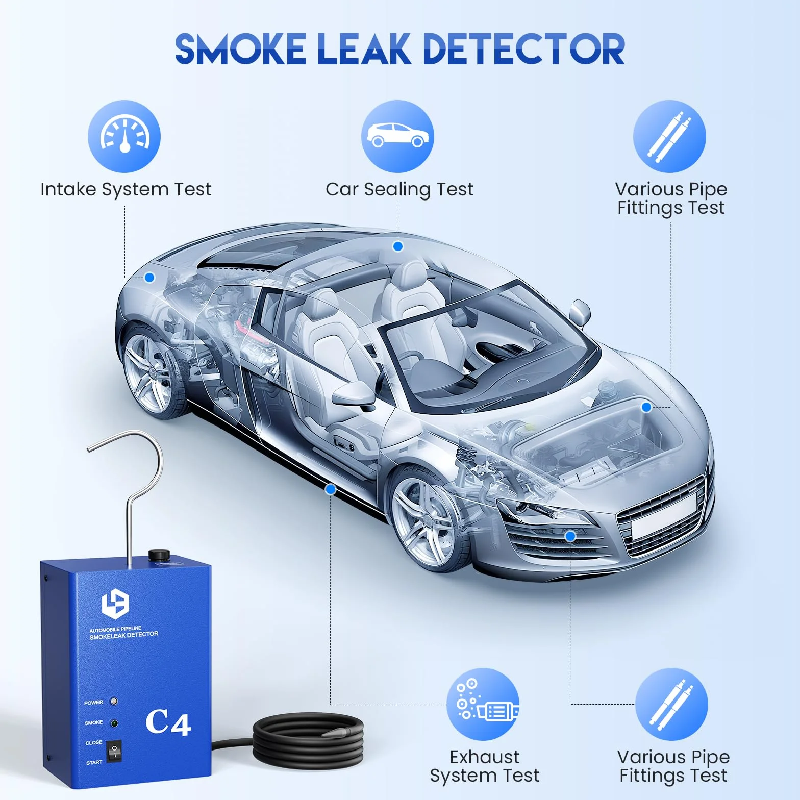 Rilevatore di Perdite 12V ad Alta Precisione per Macchine Fumo Automatico, Aspirapolvere, Carburante e Scarico Auto