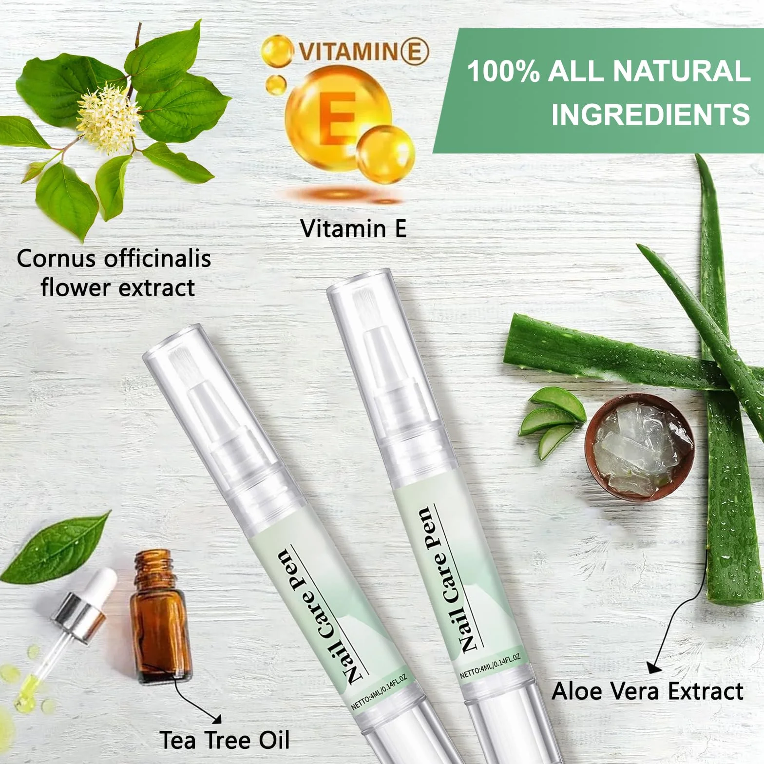 Nail Care Pen - Set di 3 penne per unghie curate e unghie dei piedi con olio di tea tree, vitamina E e aloe vera