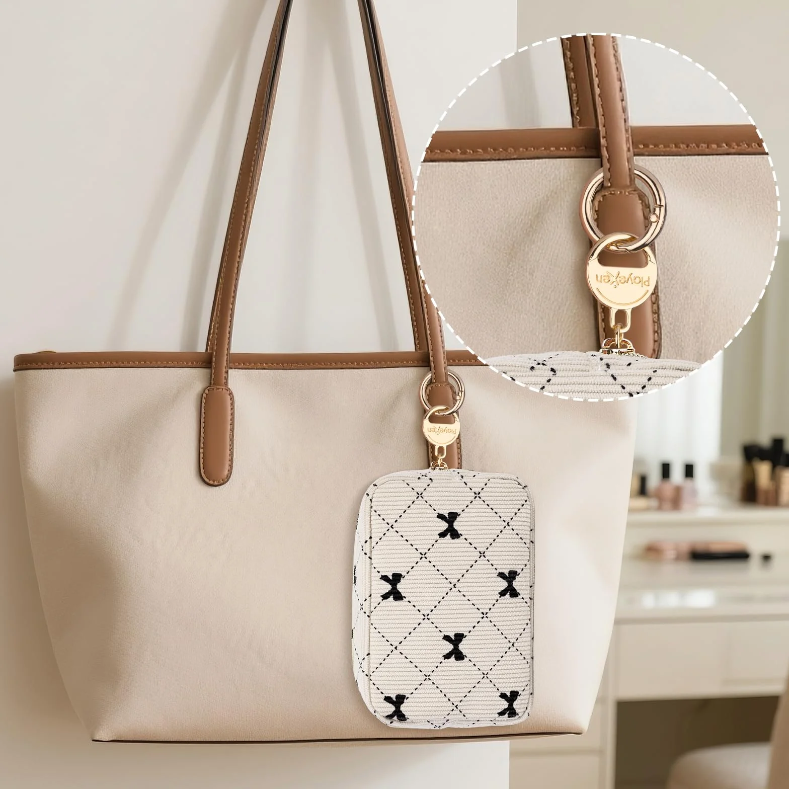 16*5*11cm Grande Pochette Donna Trucchi Piccolo Beauty Case da Viaggio per Cosmetici Organizer Trousse da Borsetta Ragazza in Velluto a Coste per Truccho Accessori Amica Compleanno(Beige-farfalla)