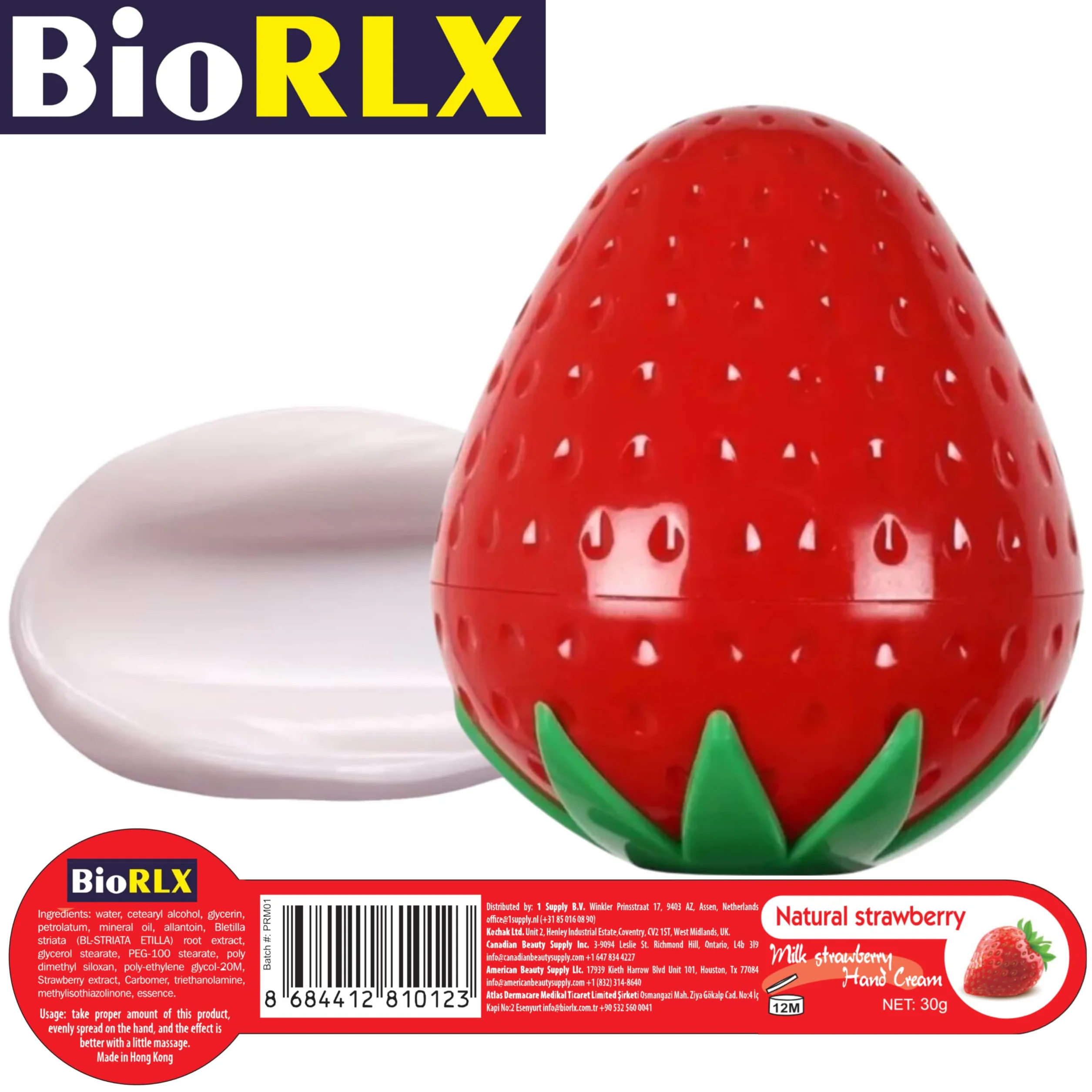 BioRLX Strawberry Milk Cream – Idratante mani idratante, leggero, idratante per mani e uomini, 30 g