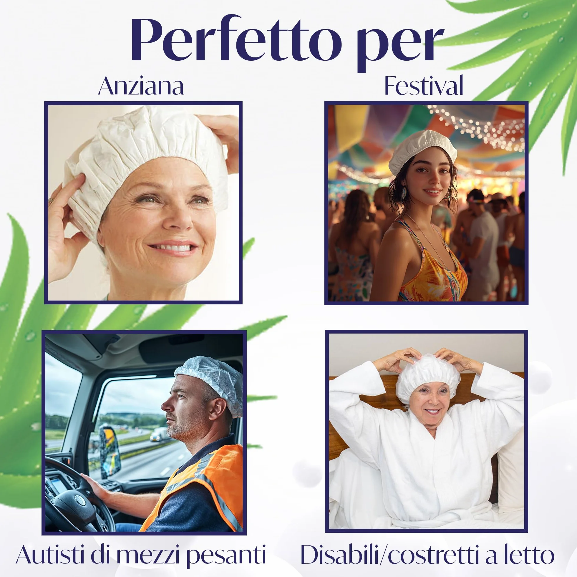Pure Ease Cuffia Shampoo per Allettati - Lavaggio Capelli per Disabili con Salviette Capelli, Ideale per Anziani e Persone Allettate, Formula Delicata, Perfetta per Strutture Sanitarie (Pack of 5)