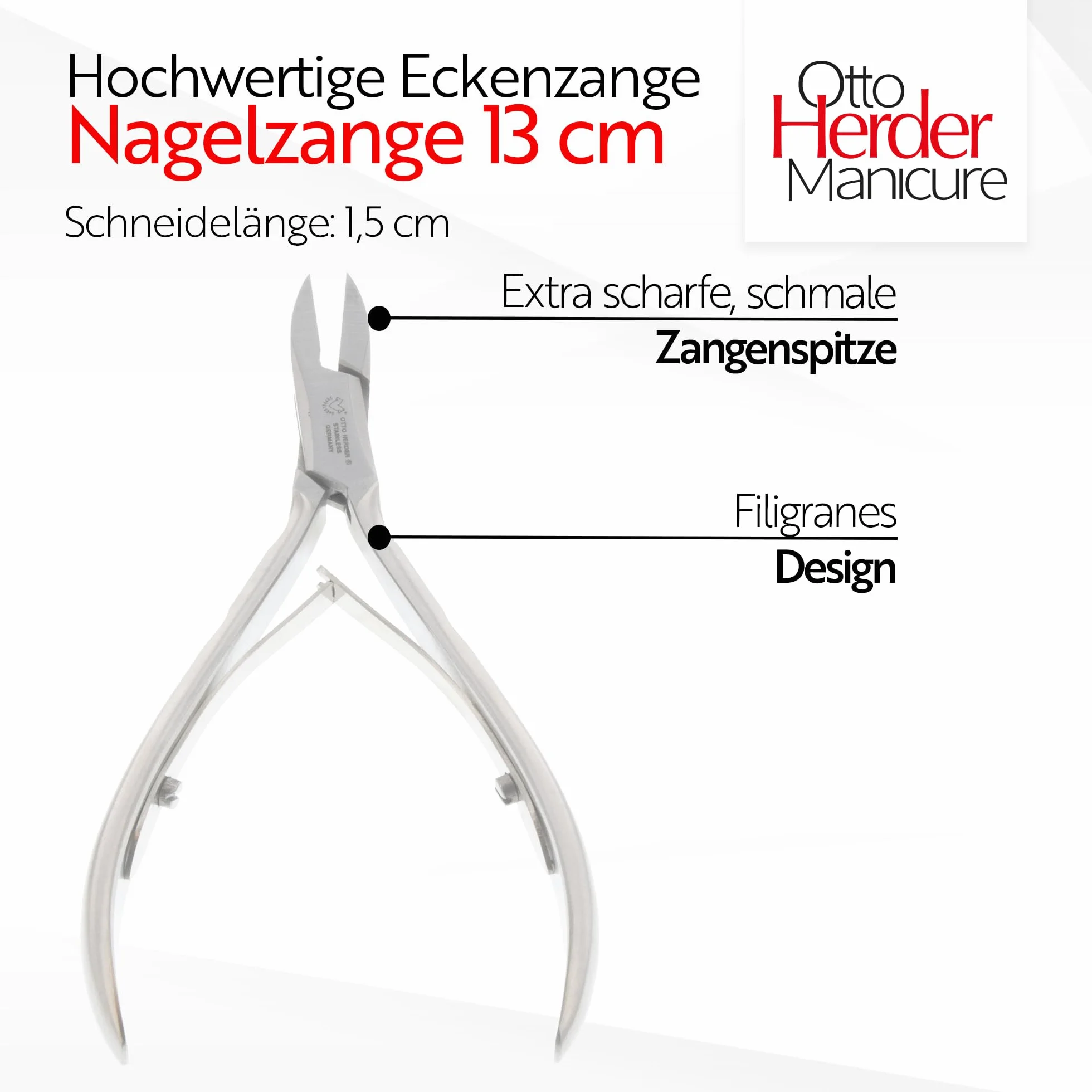 Otto Herder - Pinza per unghie dei piedi, 13 cm, in acciaio inox, con molla e punta particolarmente fine