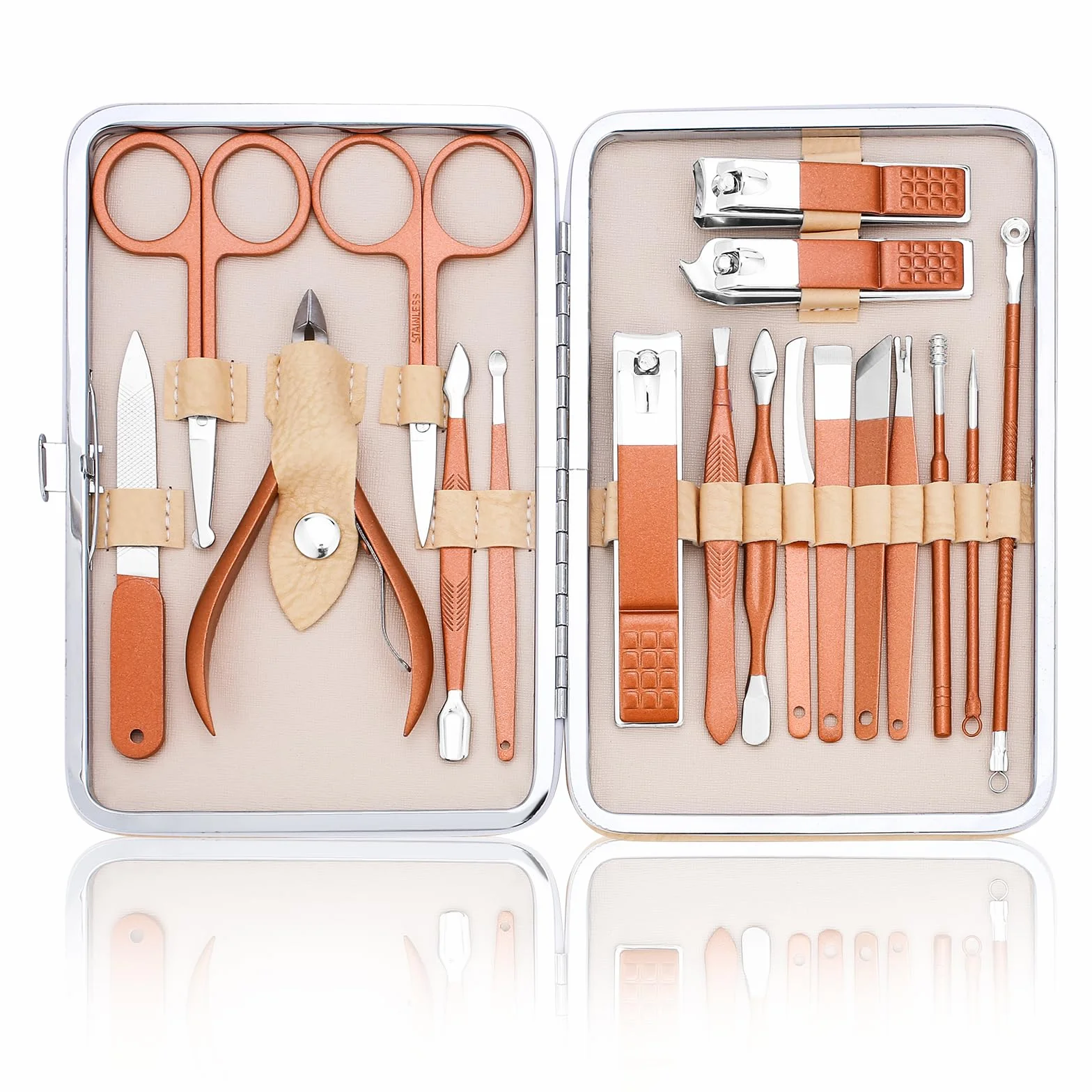 Manicure Set-Stainless Steel Nail Care Set-Professional Ingrown Toenail Clipper Grooming Tool-Pedicure Kit & Toe Nail Cutter-Thick Nail Scissors Toiletries with Cuticle Trimmer (Rose Gold 18 In 1)