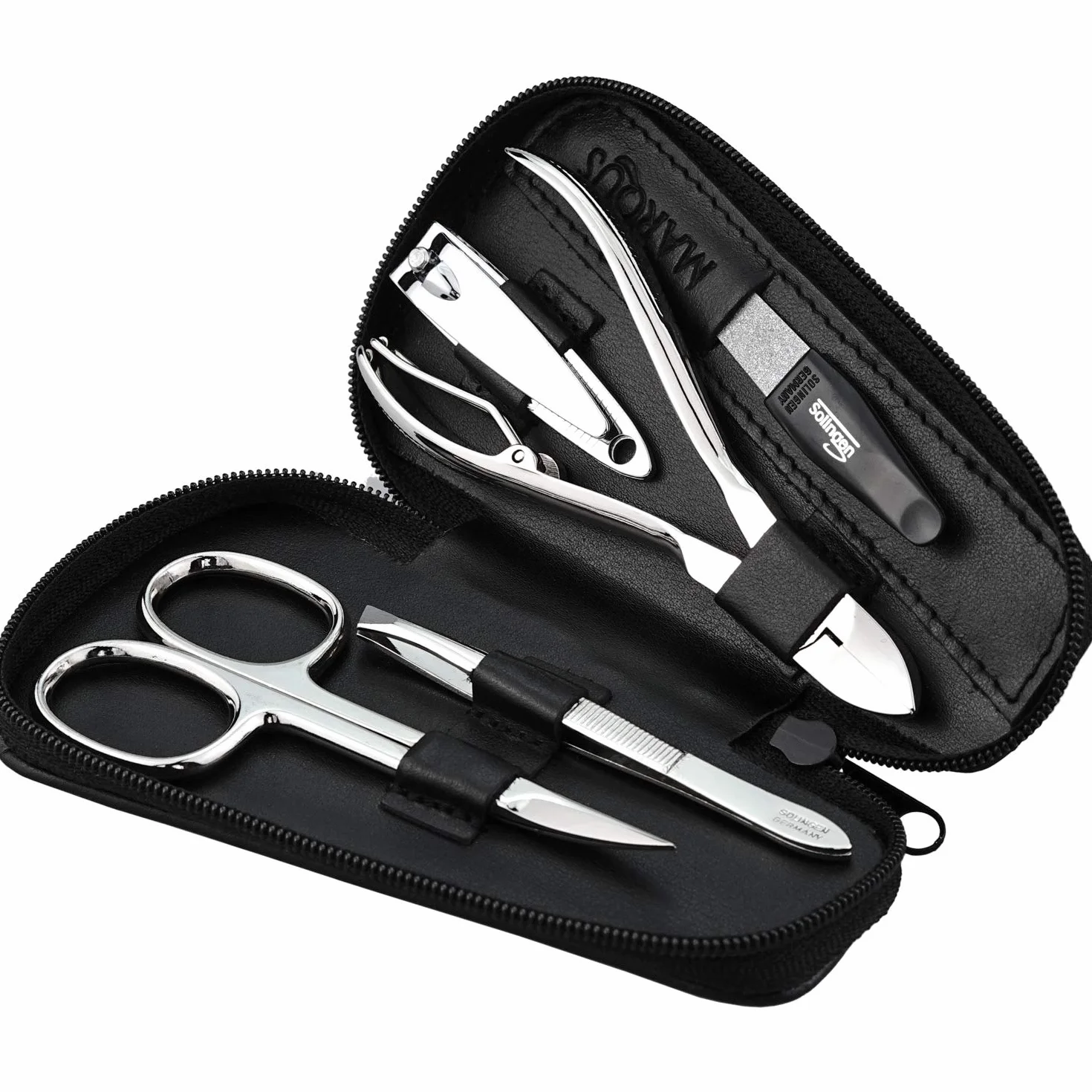 Set Manicure per Uomo e Donna – Kit professionale da 5 Pezzi con Forbicine e Custodia in Vera Pelle. Ideale per la cura di Mani e Piedi, perfetto per viaggi e uso quotidiano. Elegante e funzionale