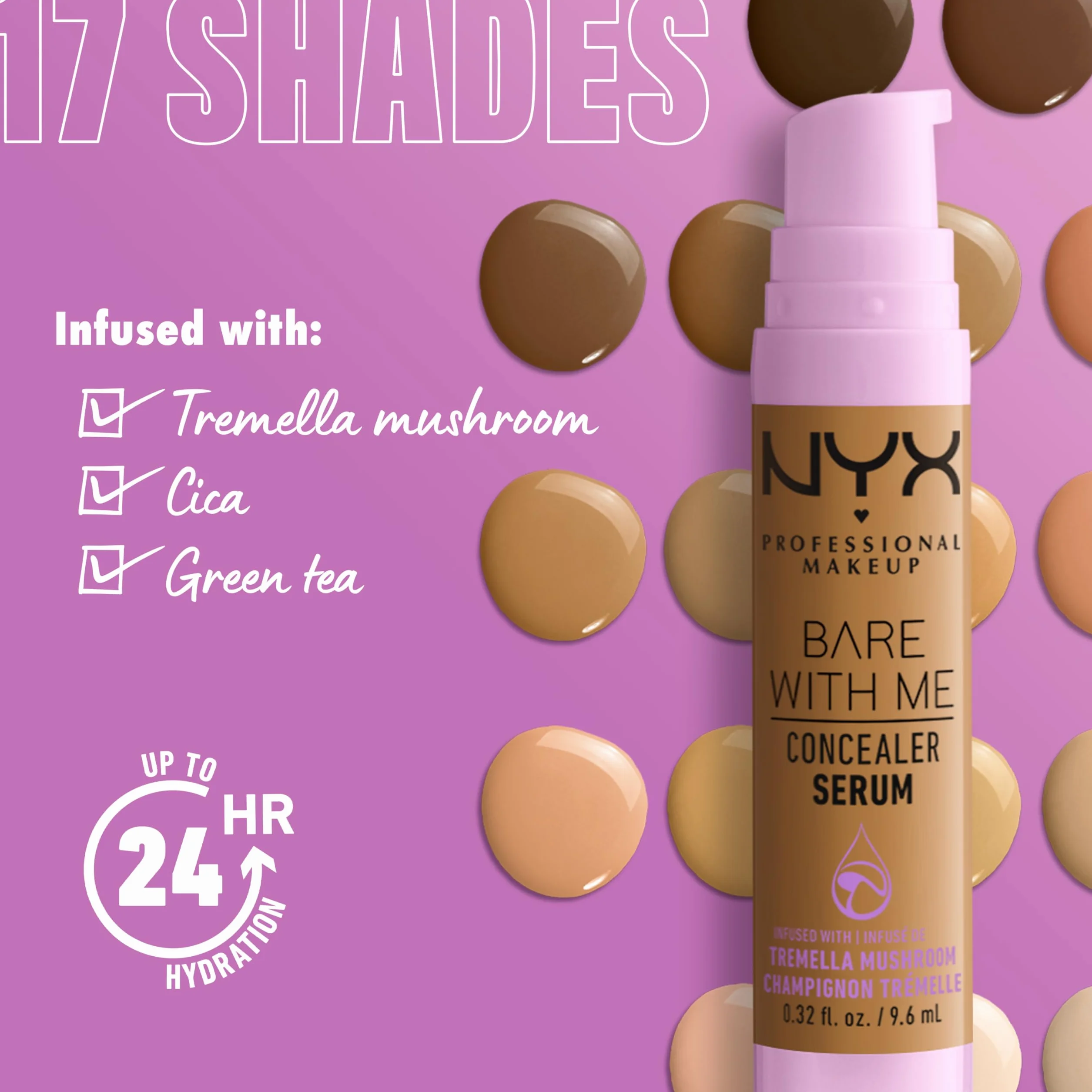 NYX Professional Makeup Bare With Me, Siero Correttore, Naturale, Copertura Media, Vanilla, 9.6ml