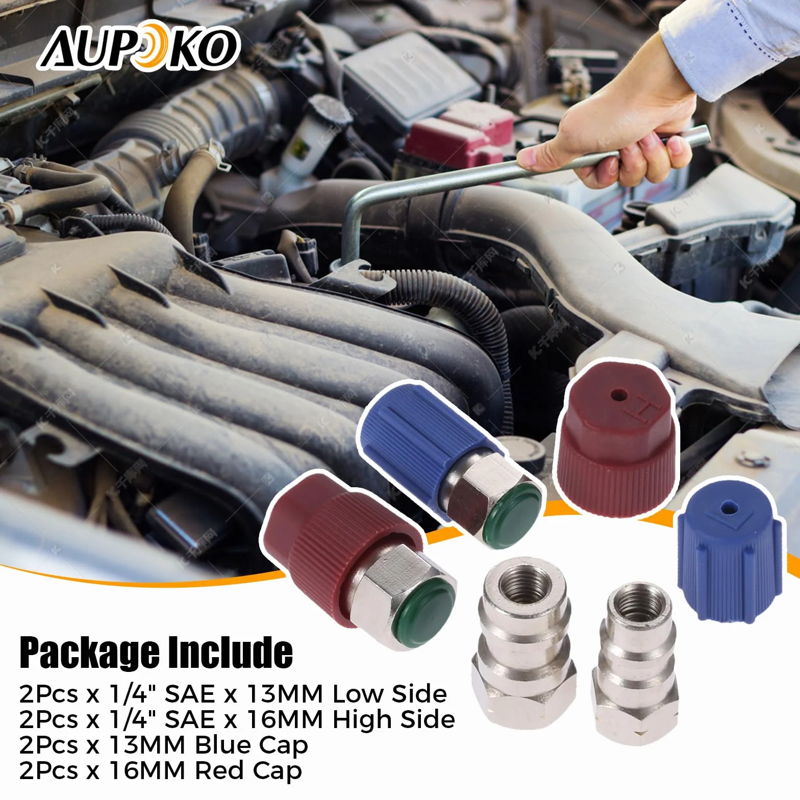 Aupoko Kit Adattatore Conversione R12 R22 a R134A, Set 2 Valvole Alta/Bassa 1/4" SAE 7/16"-20 UNF