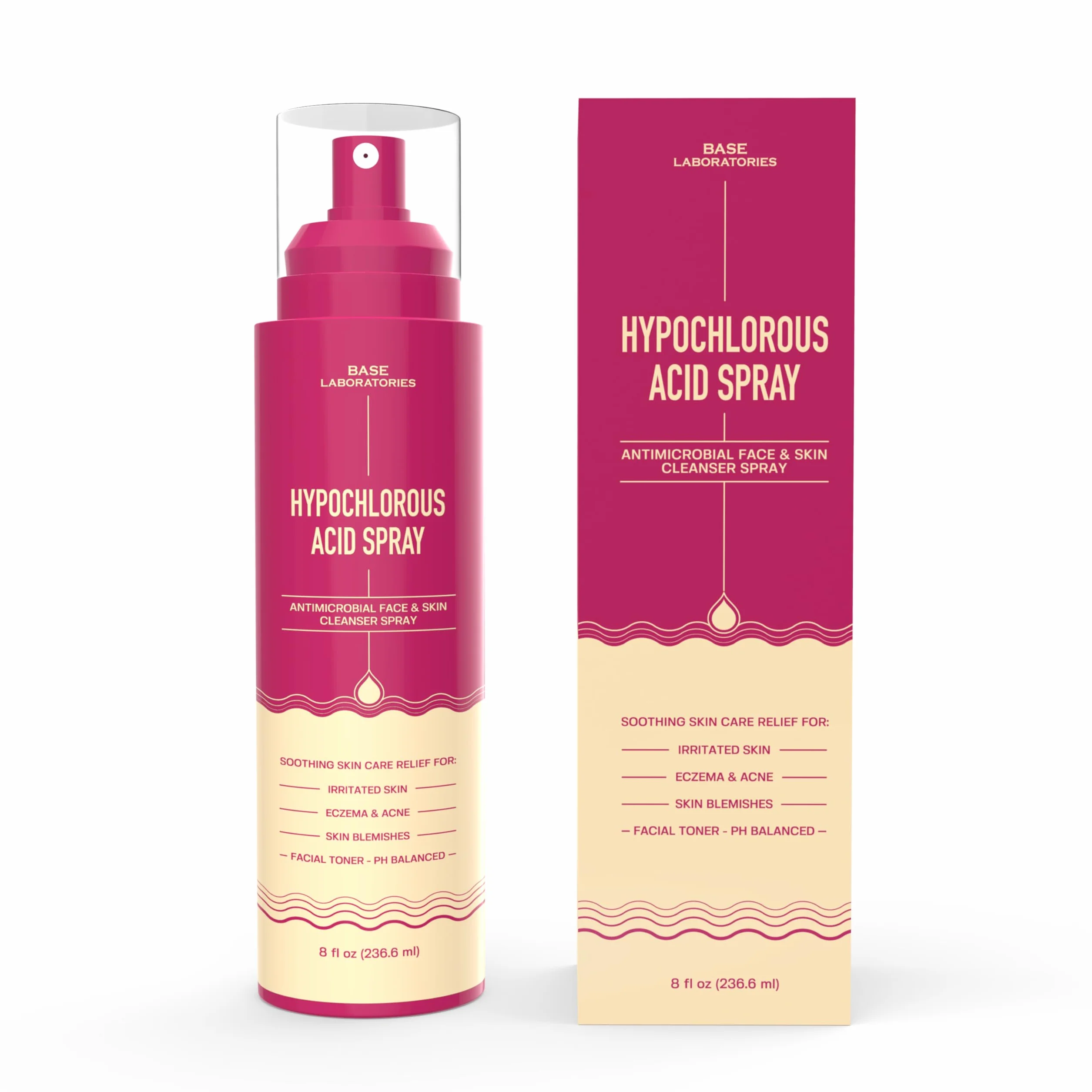 BASE LABORATORIES Spray acido ipocloroso, guarigione della pelle per ferite, soluzione spray per la cura delle ferite, eczema, tatuaggi e piercing | lavaggio delle ferite con soluzione salina