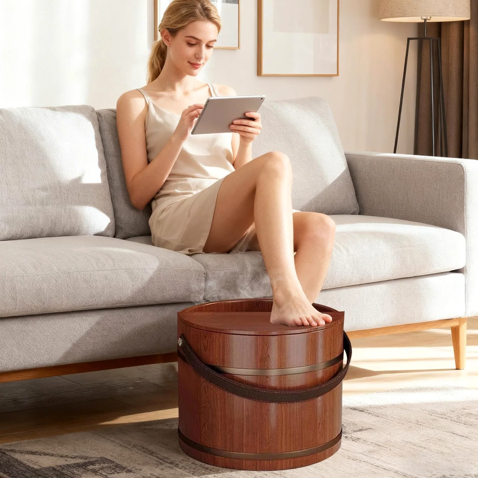 Bacino per Bagno Piedi,Estetica con Coperchio - Vassoio in Legno Ammollo per Piedi - per Bagno Casa Camera Spa Istituzione E Cura delle Mani