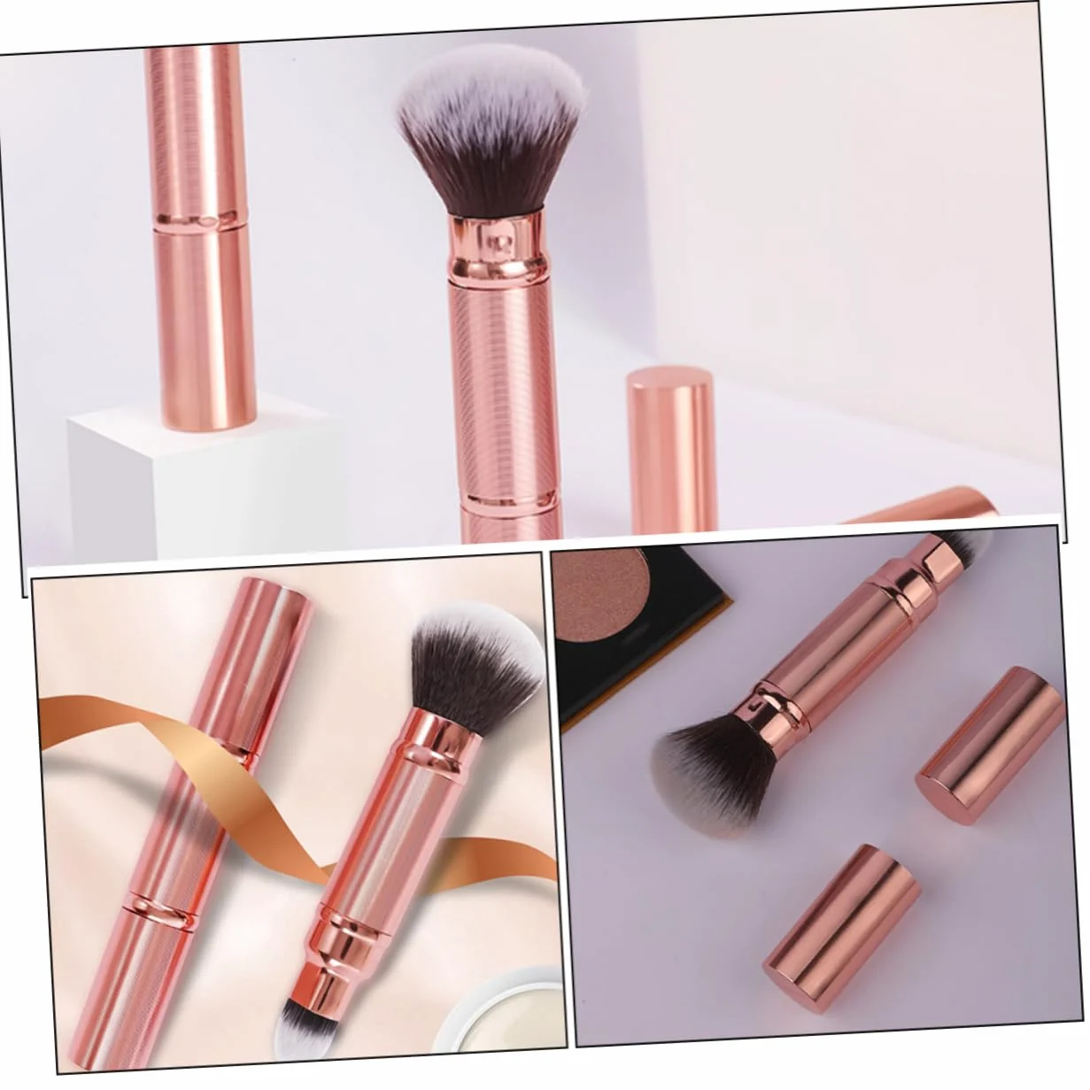 Mikinona Set 2 Pennelli Trucco Viso Doppia Estremità Retrattili con Cappuccio Pennello Multifunzione in Fibra Sintetica per Ufficio e Viaggio