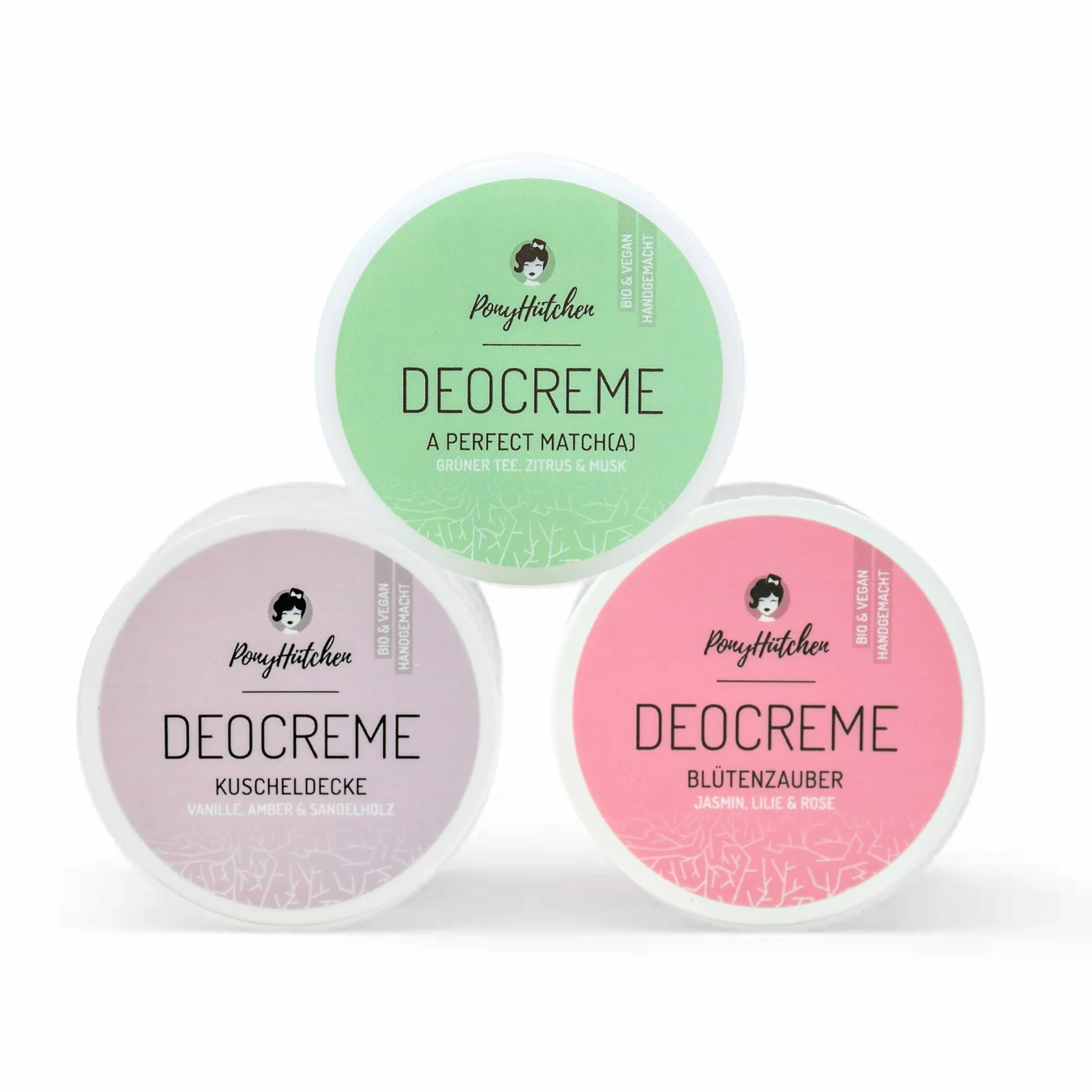 PonyHütchen 3x50 ml – Cosmetico naturale crema deodorante senza sali di alluminio – Deodorante naturale – vegano – unisex