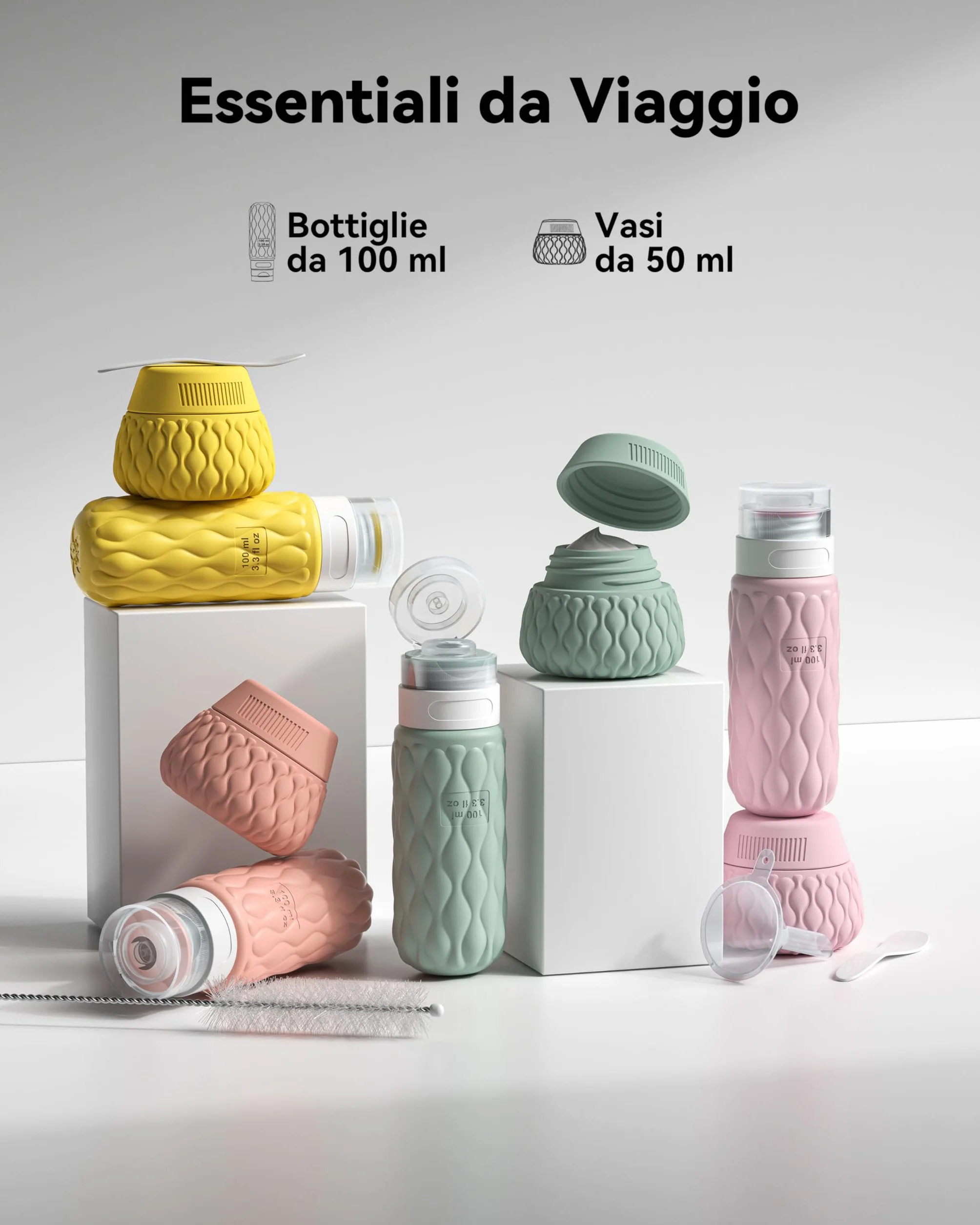 Lericttor Contenitori Viaggio Liquidi 100/50 ml, 8 Pezzi Bottiglie da Viaggio Aereo in Silicone, Set di Flaconi da Viaggio con Borsa da Toilette, Boccette da Viaggio per Shampoo, Lozione, Cosmetici
