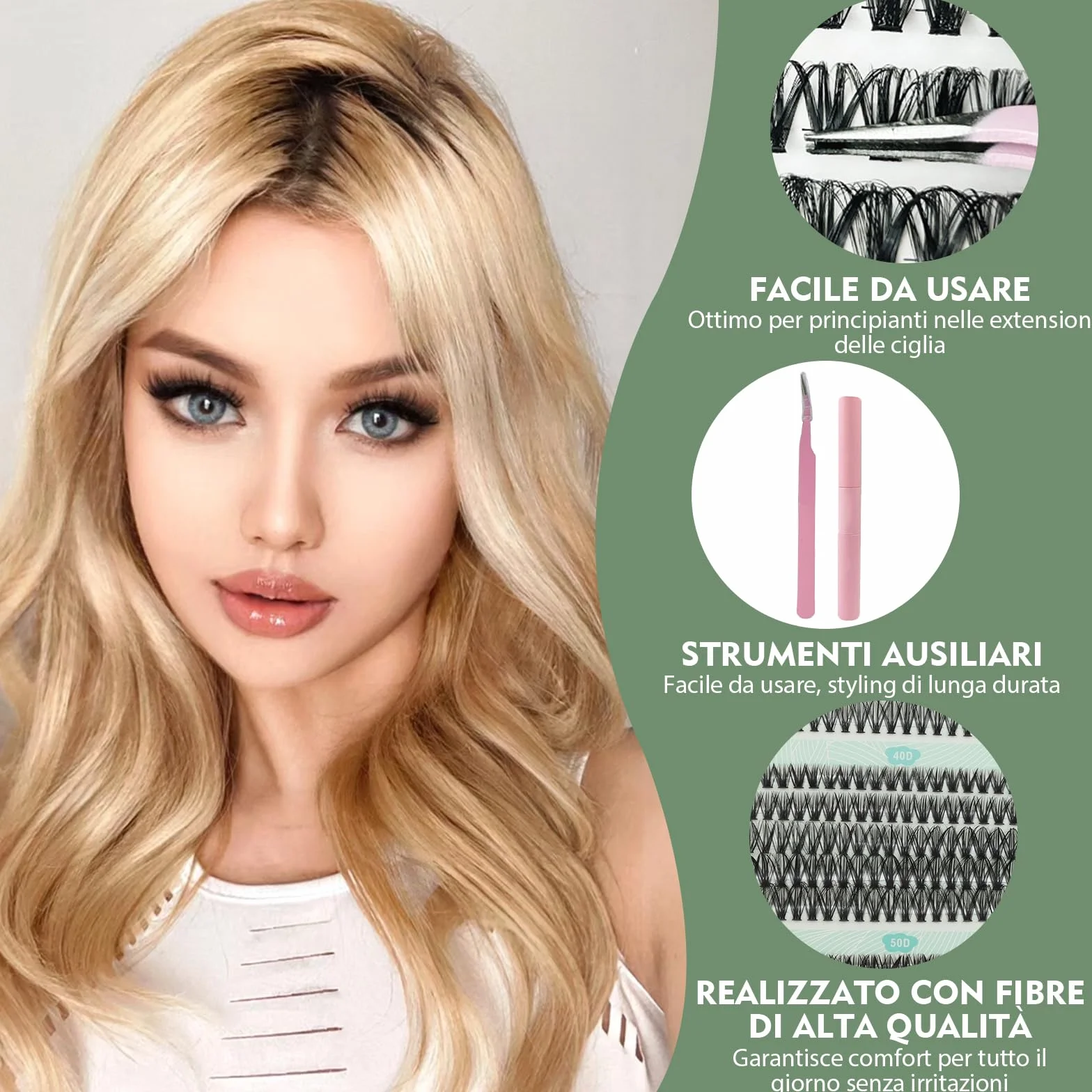 VEGCOO 570 Pezzi Extension Ciglia 30-40-50-60-80-100D Curl Ciglia Finte 8-16mm Naturali per Principianti
