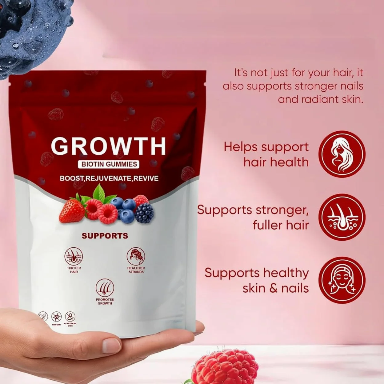 Gummies per Crescita Capelli con Biotina, Collagene & Estratti Vegetali | Supportano la Forza dei Capelli, la Salute della Pelle & delle Unghie, Senza OGM