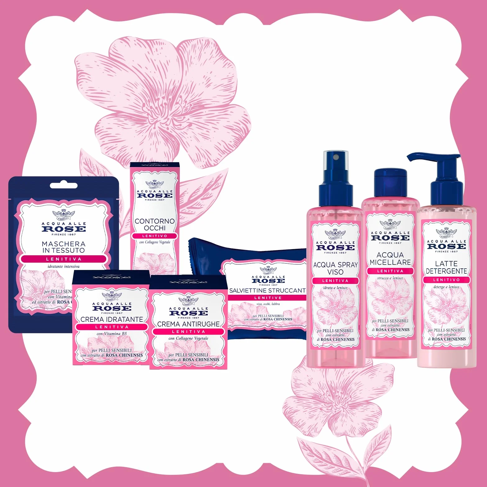 Acqua alle Rose Acqua Micellare Lenitiva per Pelli Sensibili, Detergente e Struccante Delicato Viso, Occhi, Labbra, 200 ml