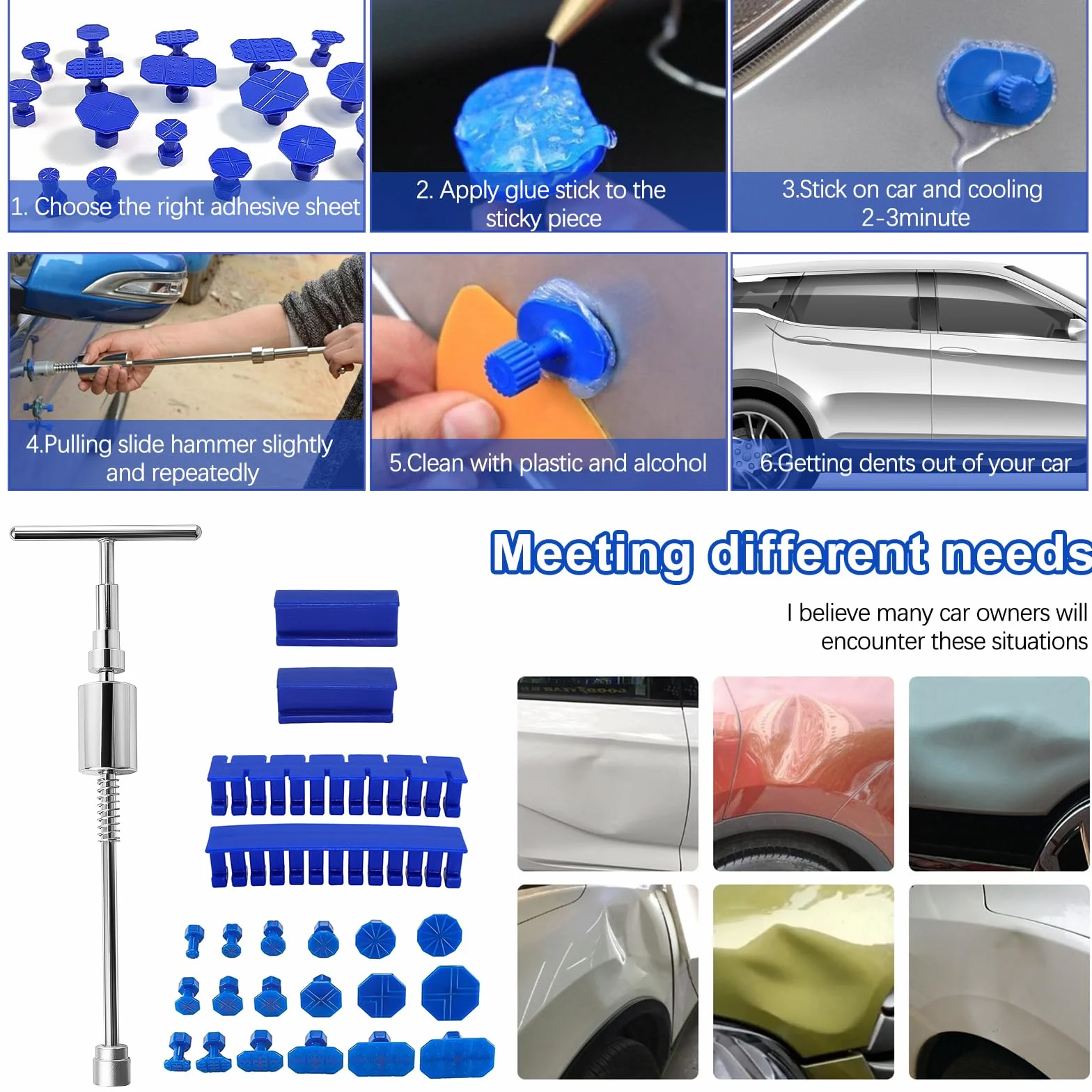 Kit Tirabolli per Carrozzeria 34 Pezzi, Riparazione Ammaccature Auto Grandine