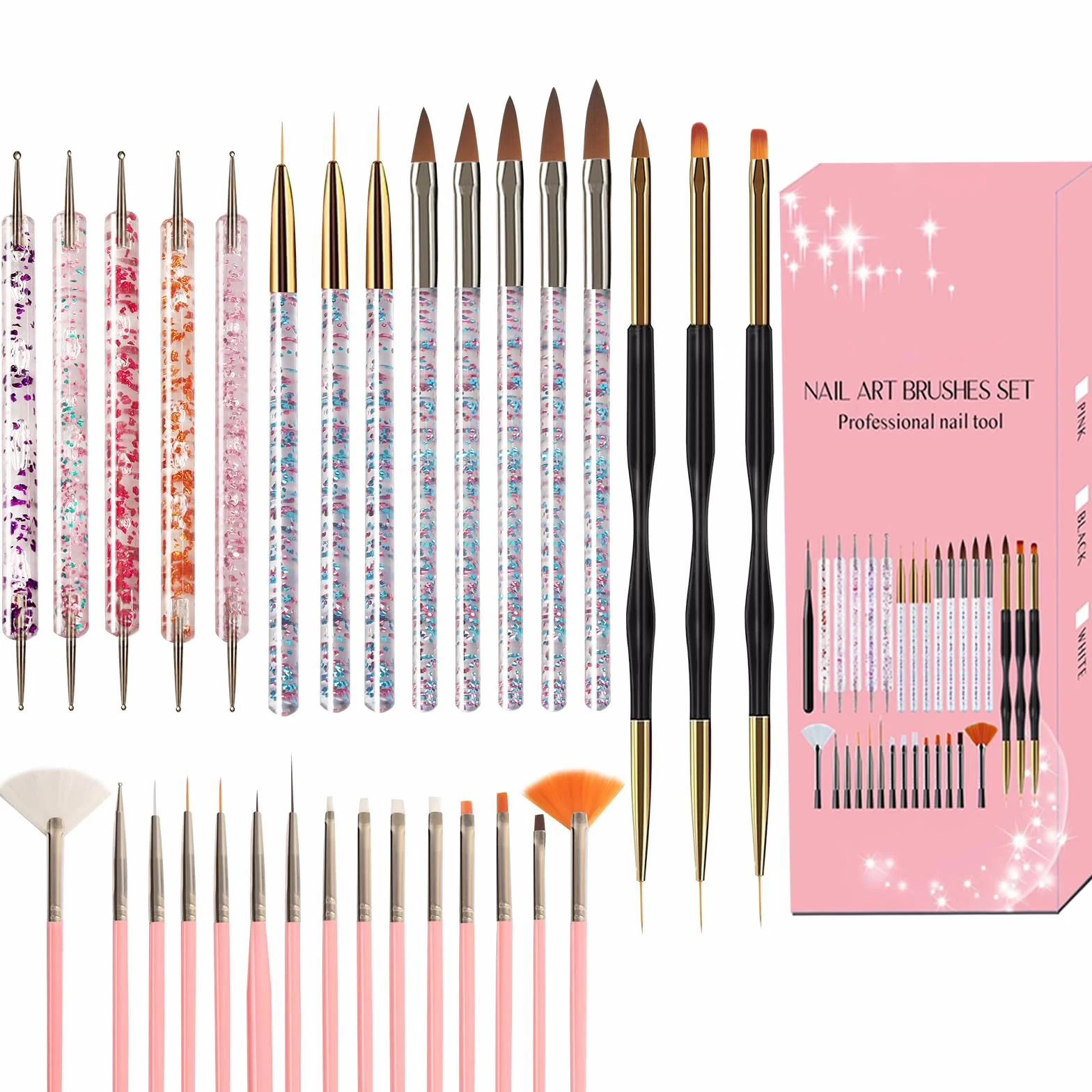 Pennelli per Unghie Nail Art Kit 31 pezzi Acrilico Dotting Pen Design Manicure