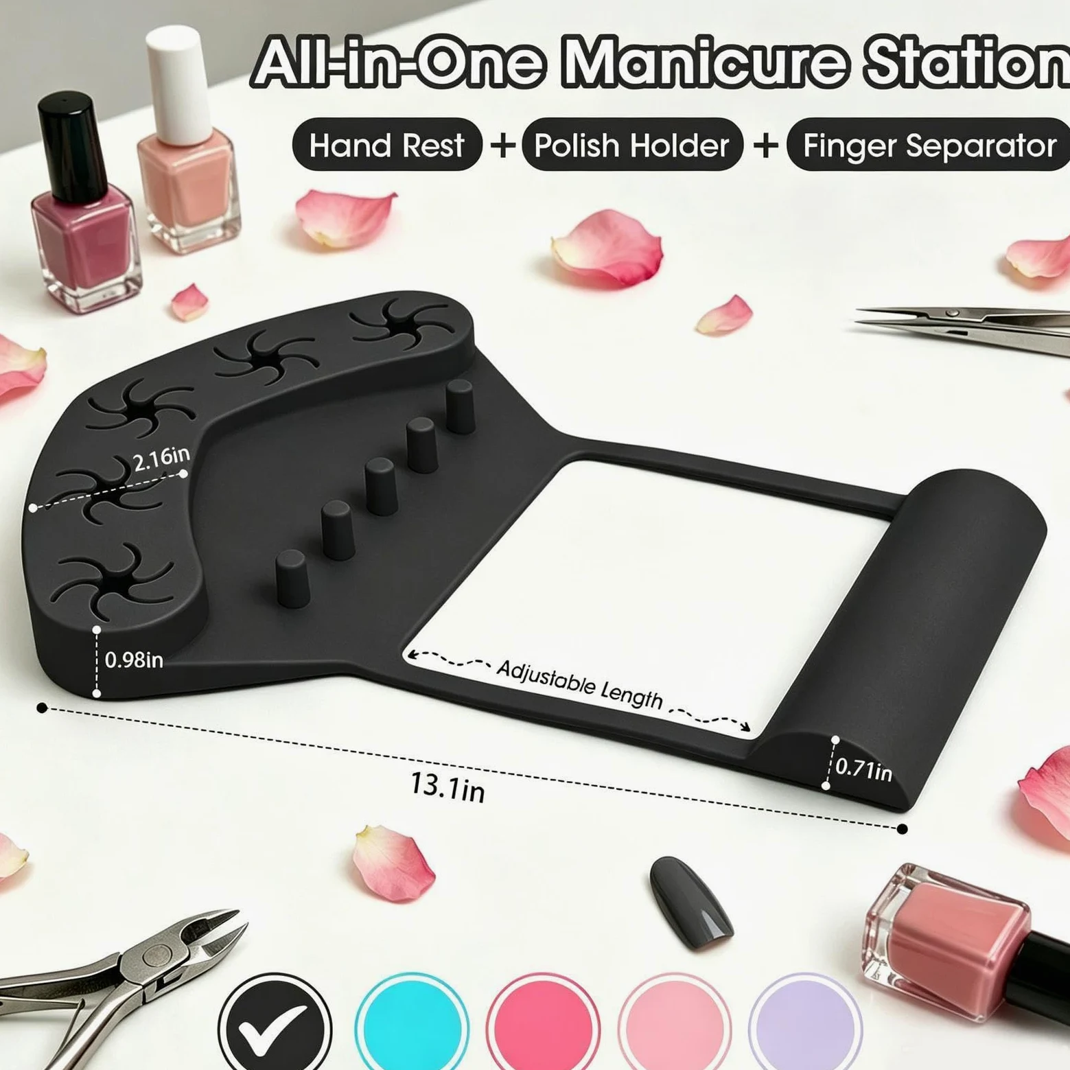 Tappetino in silicone con supporto per lucidatura unghie Stazione | Portadita da Lucidatura Unghie Per donne principianti, pittura unghie, saloni, feste e vacanze