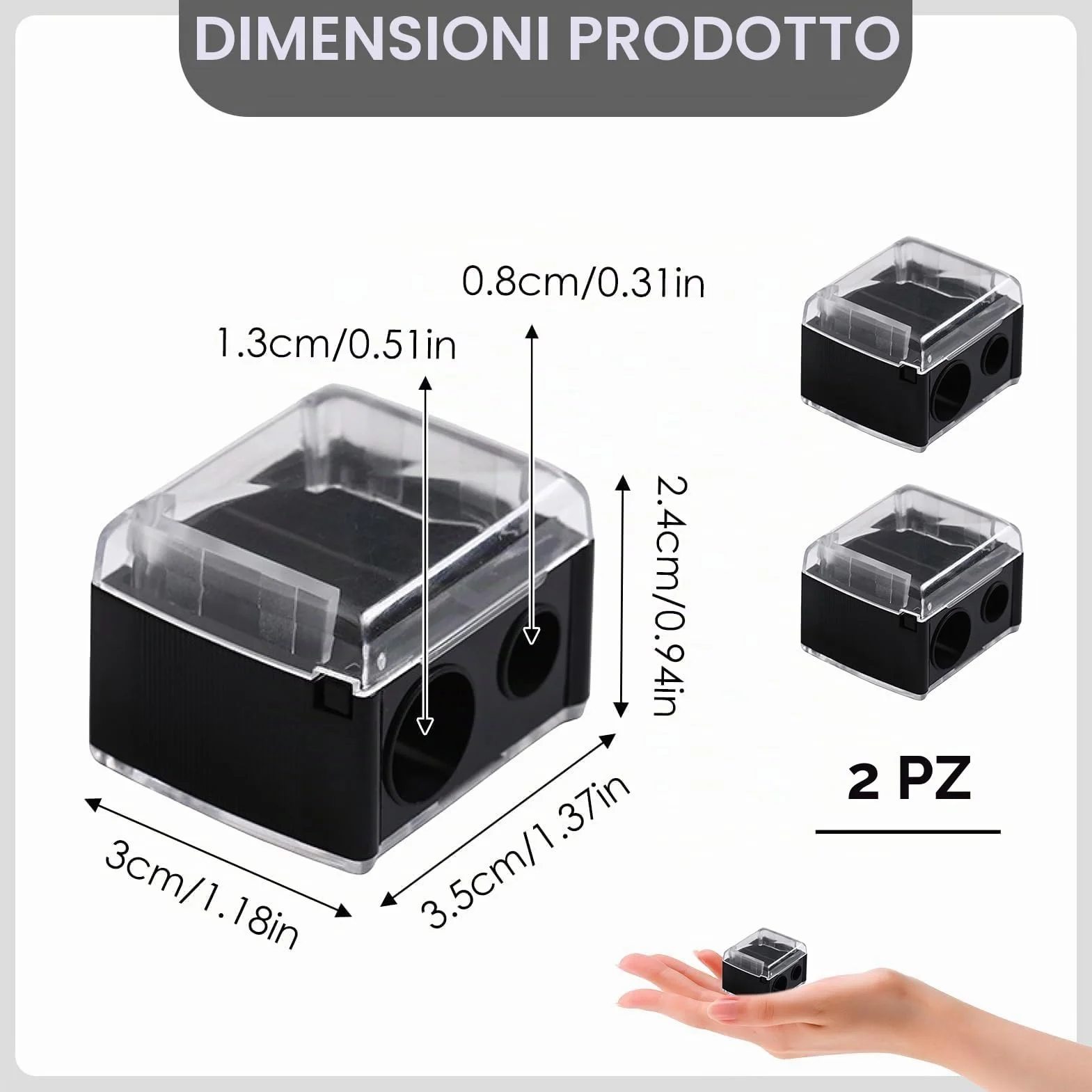 Temperino Doppio per Matite Cosmetiche, Eyeliner, Sopracciglia (Nero)