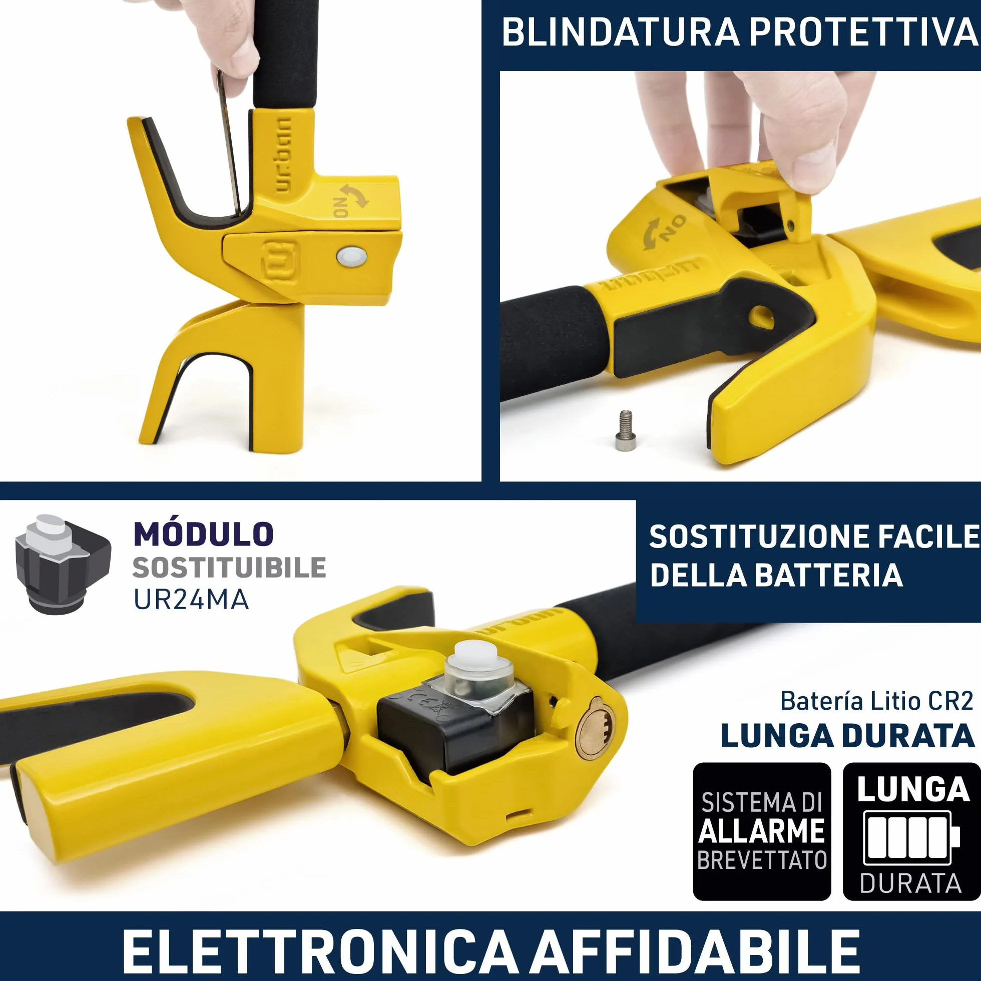 URBAN UR978Y Antifurto Auto Doppia Sicurezza Blocca Sterzo 120dB LED Bloccaggio Automatico Blocco Volante Meccanico Universale
