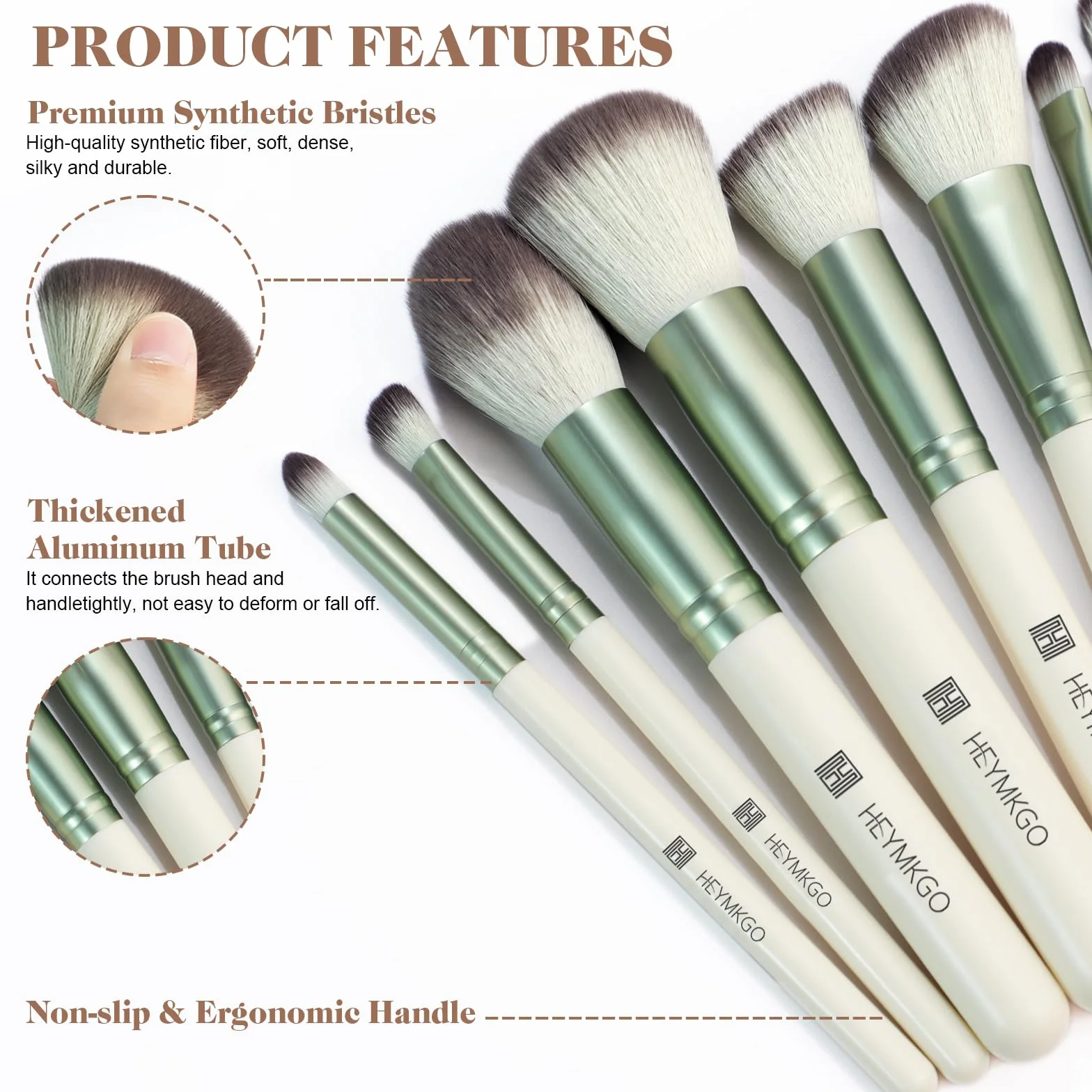 HEYMKGO Set Pennelli Make Up 12 Pezzi Diversity Pennelli Trucco Premium Setole Sintetiche Fondotinta In Polvere Correttori Fard Blending Rossetto Ombretto Sopracciglia Illuminante Pennello Trucco