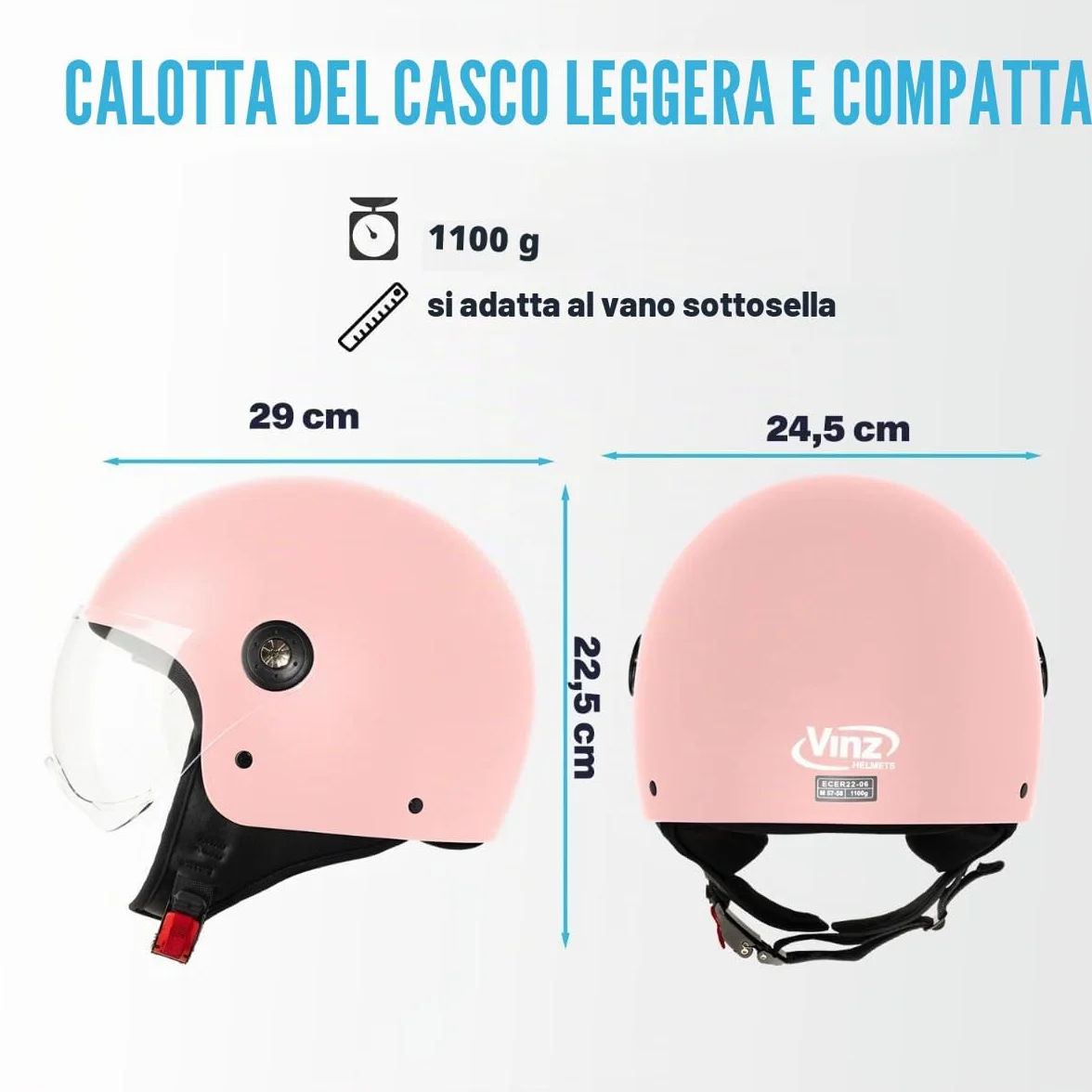 VINZ Duoro Casco Scooter Moto Donna Uomo XS-XXL Jet Visiera Certificato ECE 22.06