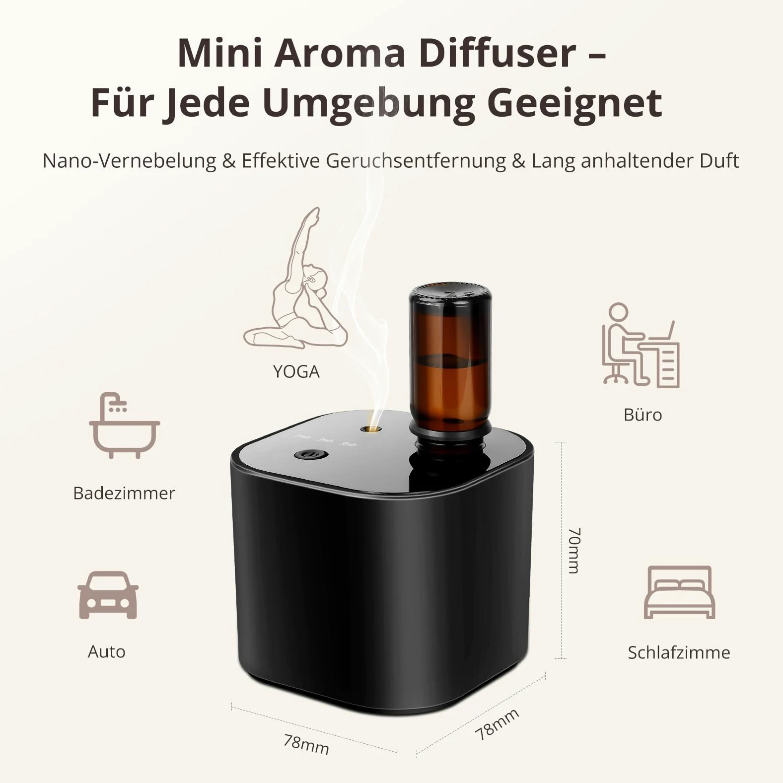Diffusore senza fili per oli essenziali, diffusore di aromaterapia con olio di tè bianco da 10 ml e 3 modalità di spruzzo, aria fredda ad ultrasuoni silenziosa, batteria da 2000 mAh e USB-C, per casa