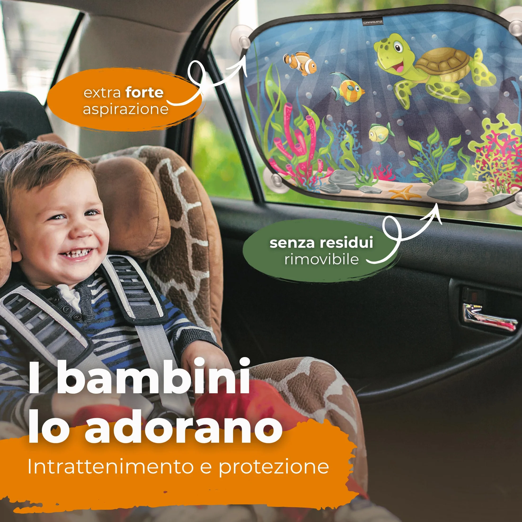Tendine parasole bambini UV protezione certificata 2 szt 51x31cm Design Tartaruga
