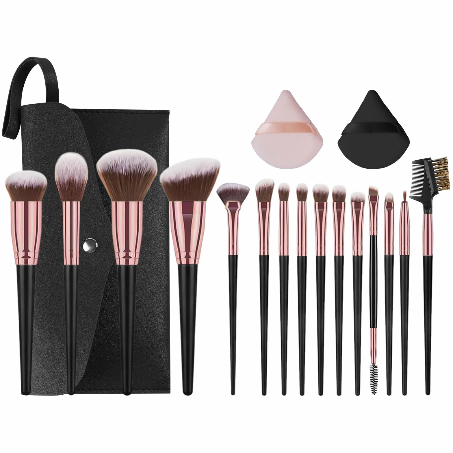 Vicloon Set Pennelli Make up da 18 pezzi,15 Pezzi Professionale Pennelli Make Up Pennelli con Ombretto Palpebra Eyeliner Mascara Sopracciglia Makeup Occhi con 2 Piumino per Cipria e Borsa Portaoggetti