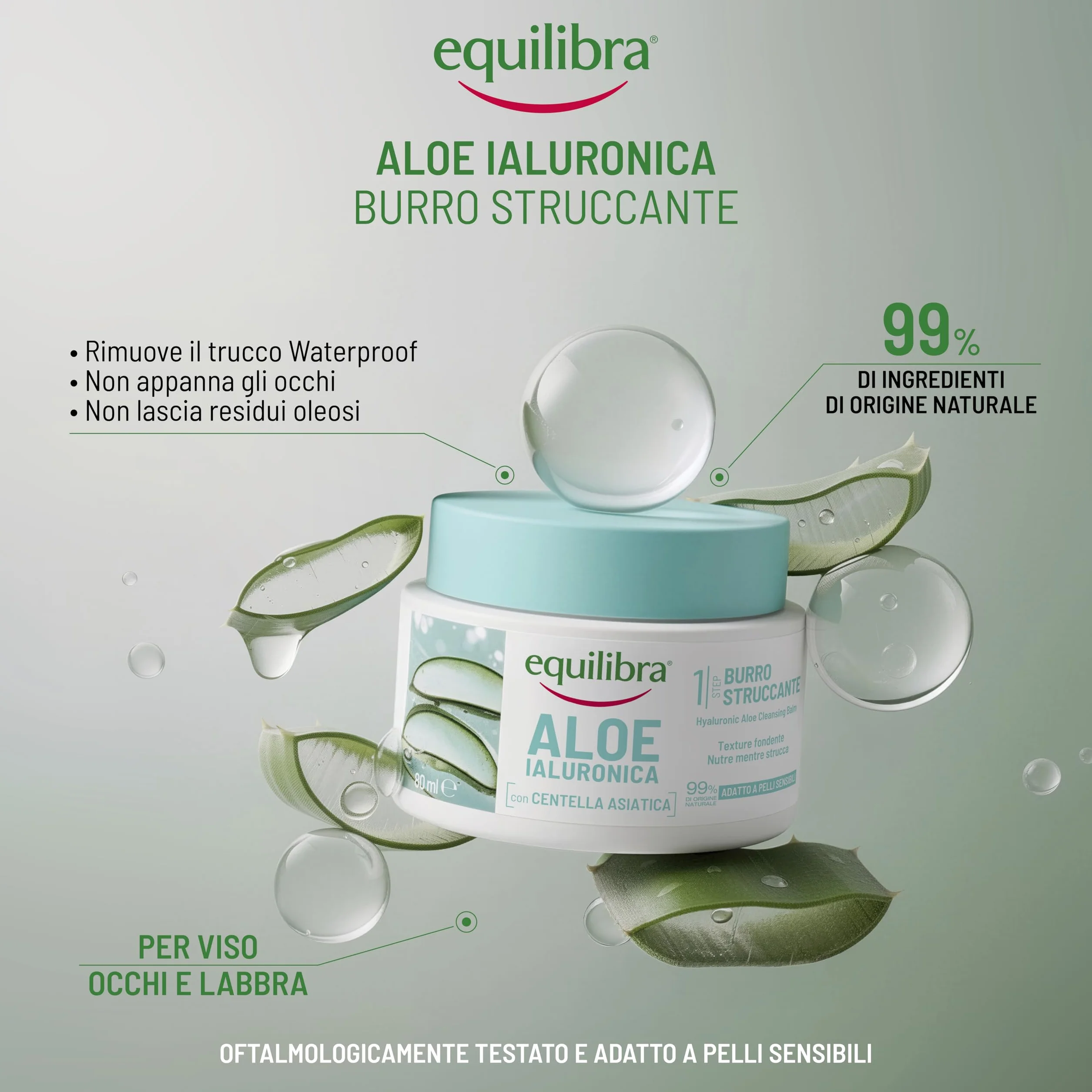 Equilibra Aloe Ialuronica Burro Struccante Viso 80ml z Aloe, Kwas Hialuronowy i Centella Asiatica