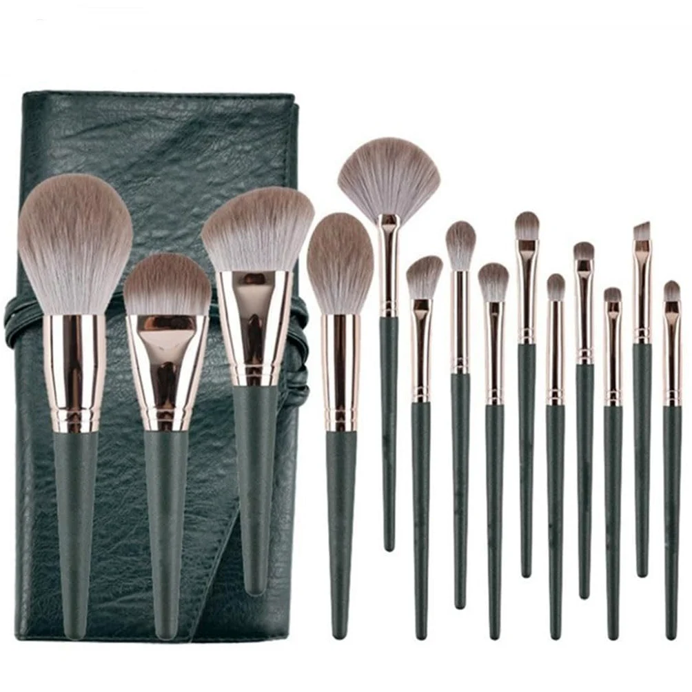 14 Pezzi Set di pennelli per Trucco Green Cloud Set Completo di pennelli per ombretto per fondotinta in Polvere