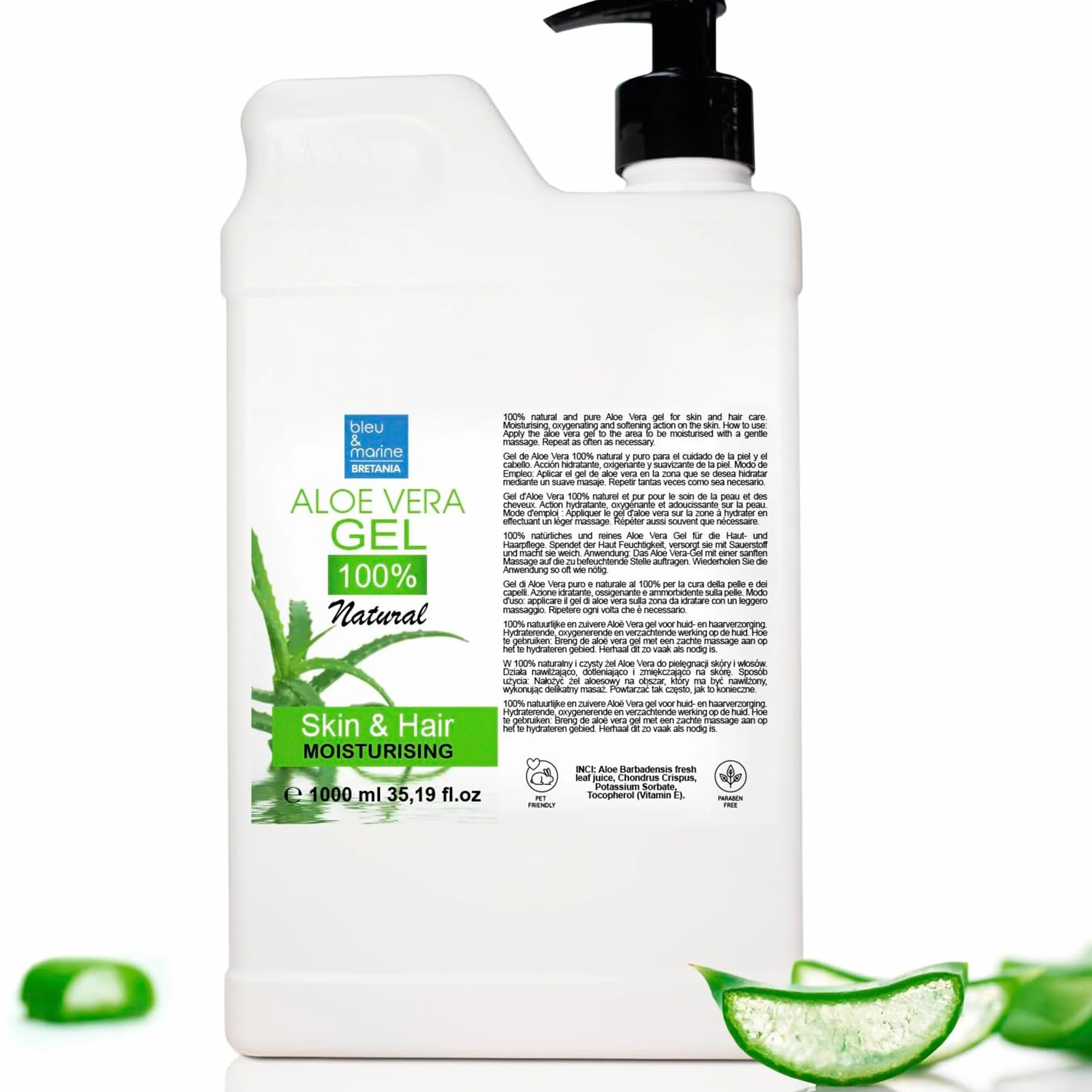 Aloe Vera Gel, 100% Natural, Gel Aloe Vera Puro, 1000 ml, Sollievo, Crema Doposole, Rasatura, Crema Post Depilazione, Idratante Viso, Corpo, Gel Aloe Vera Capelli, Canarie