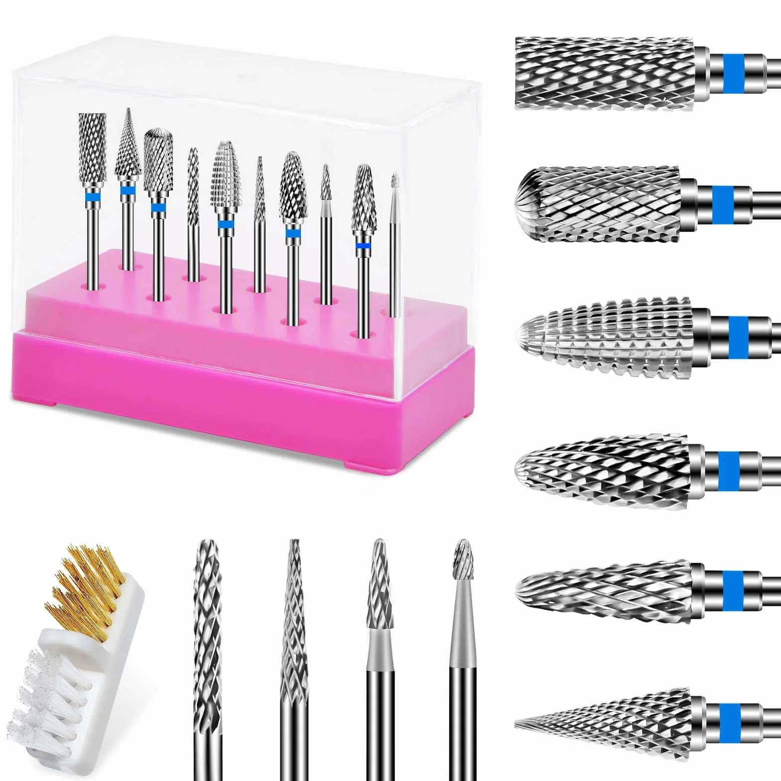10 Punte Fresa Unghie: Punte in Acciaio Inossidabile per Nail Artist -3/32 Pollici Punte Professionali per Unghie in Gel -Acriliche Facili da Pulire Punta da Trapano per Unghie-Saloni