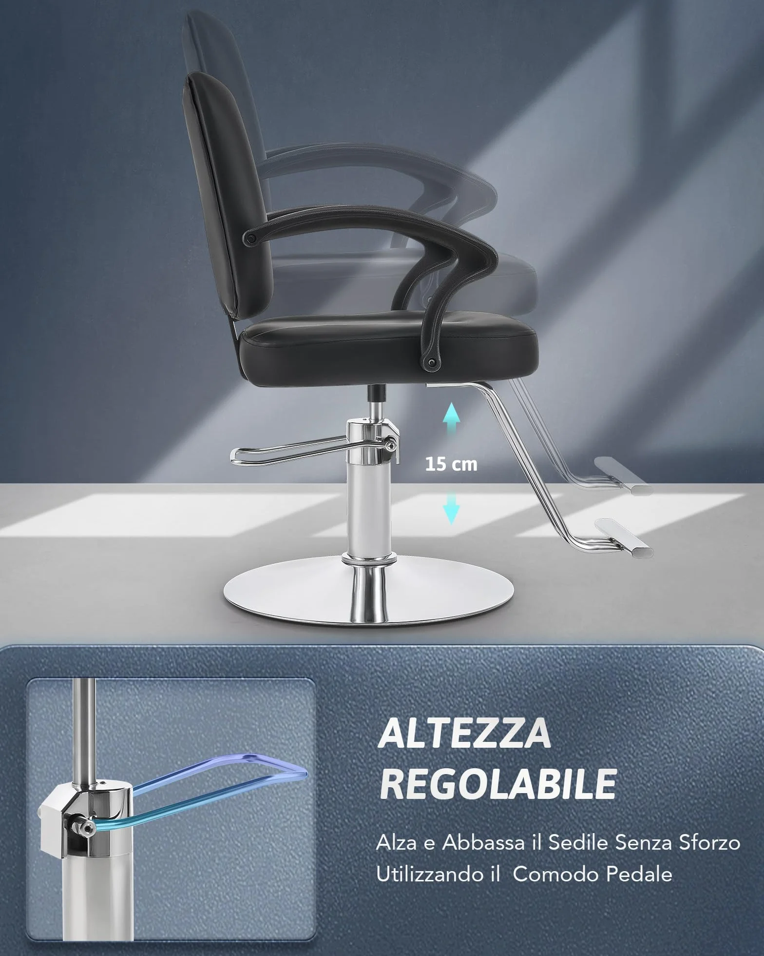 CO-Z Poltrona da Parrucchiere Sedia da Barbiere Classica con Girevole a 360° e Altezza Regolabile 15 cm Pompa Idraulica Capacità 250 kg per Parrucchiere Salone di Bellezza Tatuaggi