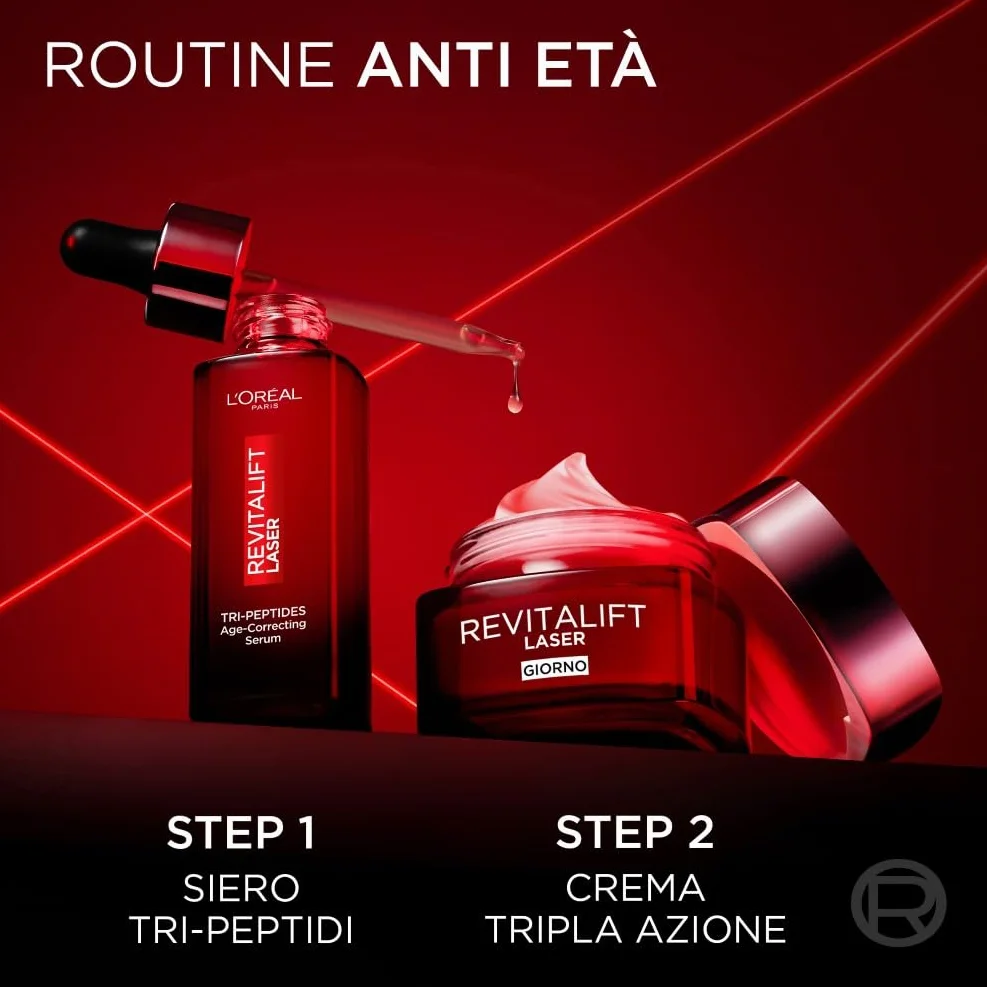 L'Oréal Paris Revitalift Laser Crema Viso Giorno Antirughe Acido Ialuronico Vitamina C Pro-Retinolo 50 ml