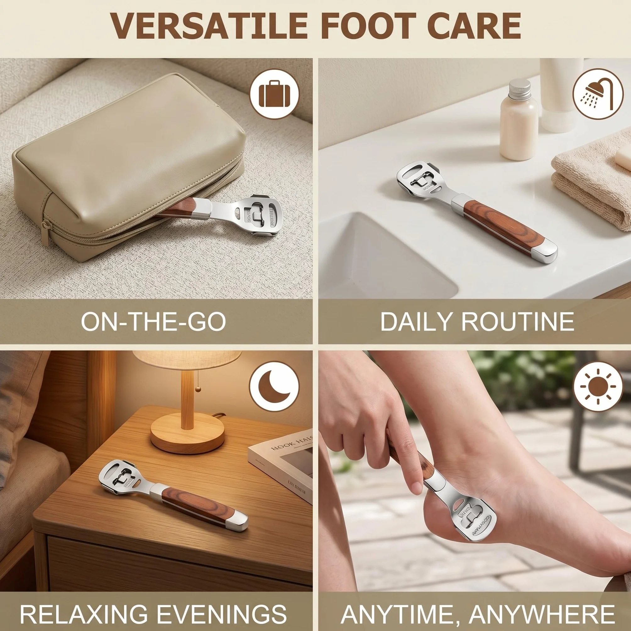 Kit per Pedicure con 10 Lame, Raschietto Rimuovi Calli, Manico in Legno, Cura Piedi Professionale