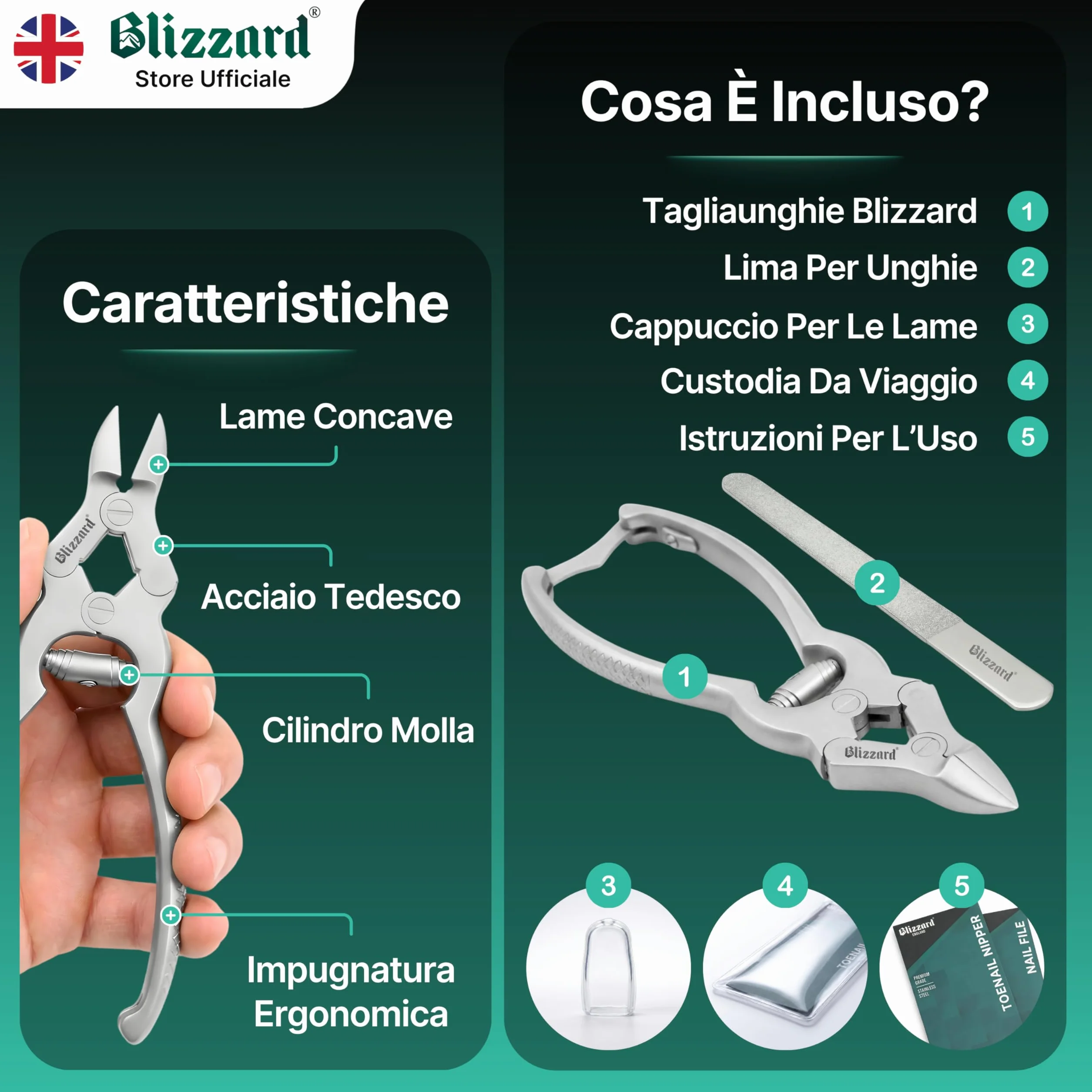 Blizzard Tronchese Unghie Piedi Professionale in Acciaio Inox 15cm Molla a Barilotto