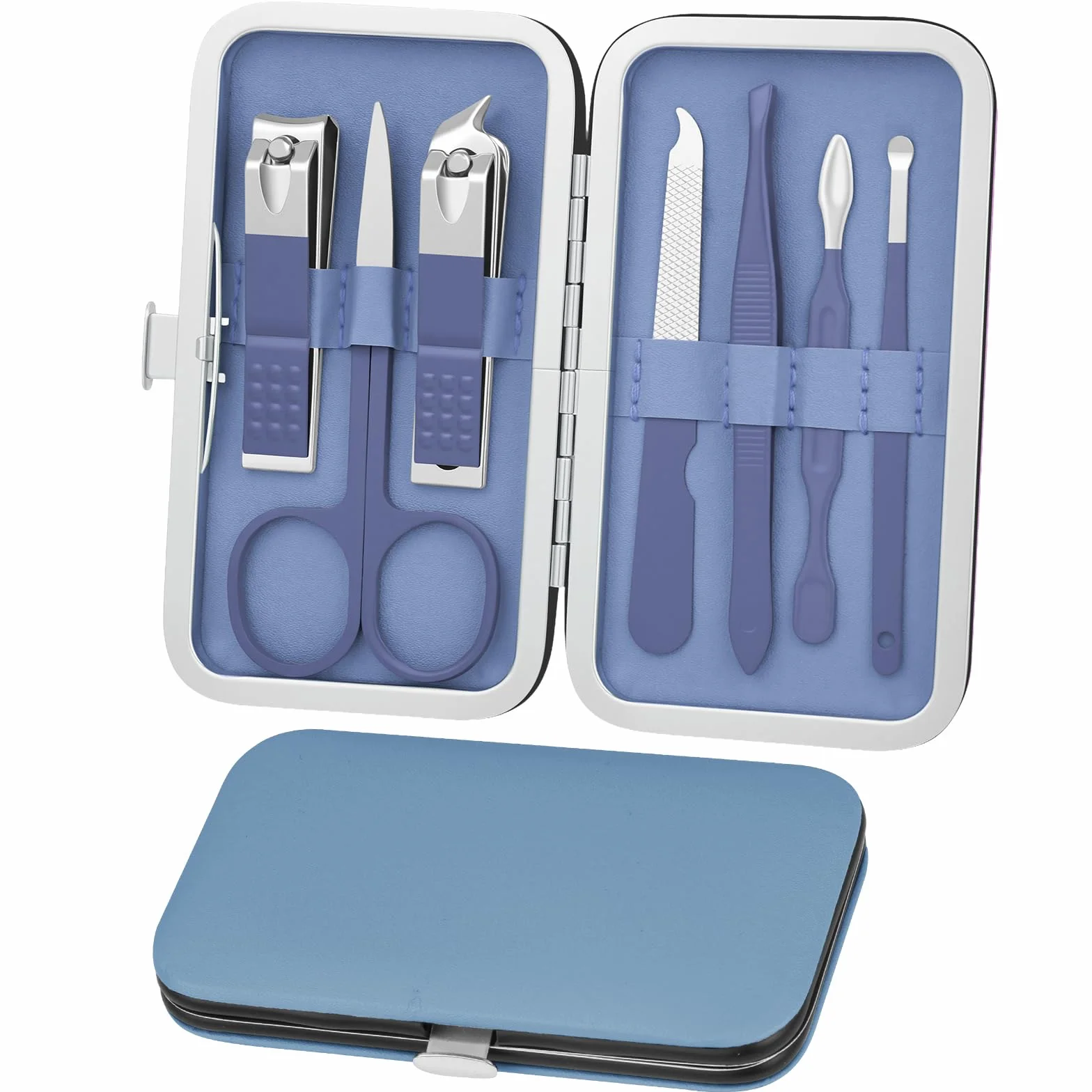 Set Manicure Professionale 7PC Tagliaunghie Kit Pedicure Manicure per Uomo Donna Unghie Grooming con Borsa Viaggio Blu