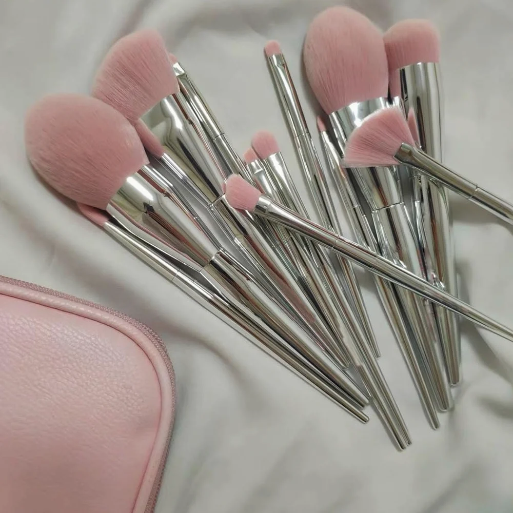 12 Pezzi Set Pennello per ombretto Pennello per Sopracciglia Pennello per Cipria in Polvere Pennello per Trucco Set Completo di Strumenti per