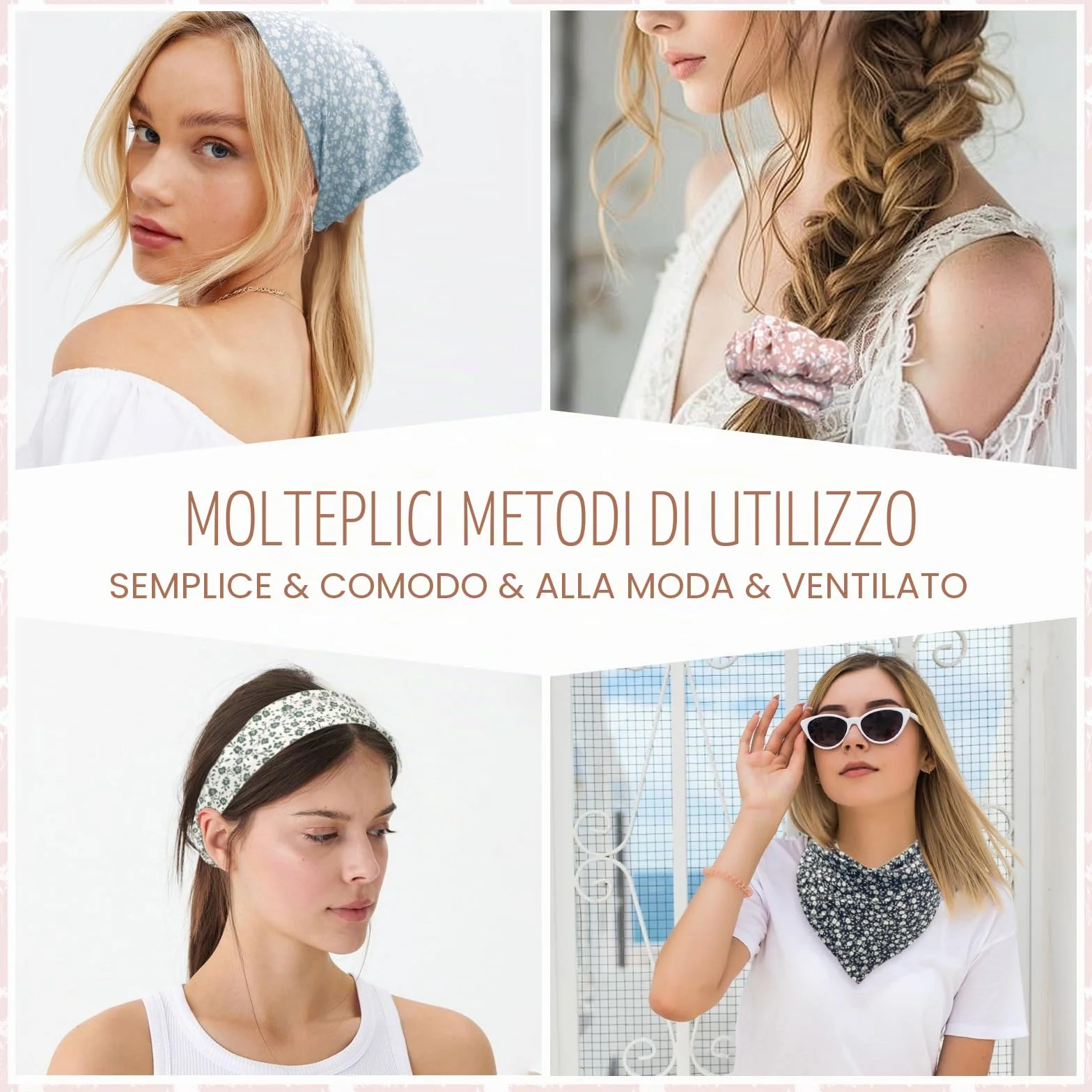 4 Pezzi Fascia Capelli Bandana, Capelli Floreale Fascia Elastica Boho Cerchietto Chiffon Carino Foulard per Donne Ragazze Accessorio