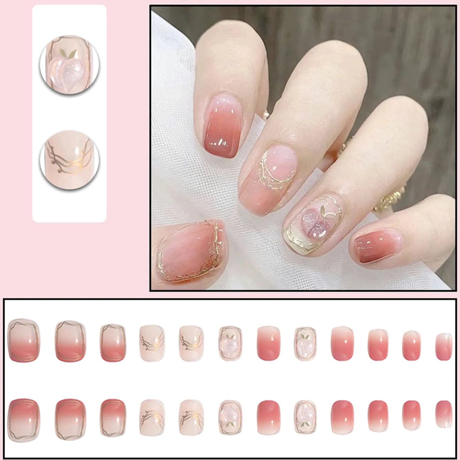 Unghie Finte Quadrate Corte Copertura Completa con Colla Gradiente Francese Staccabile Pressa sulle Unghie 24 Pezzi Suggerimenti per Nail Art per Unghie per Saloni di Bellezza e Donne Nail Art Fai-d