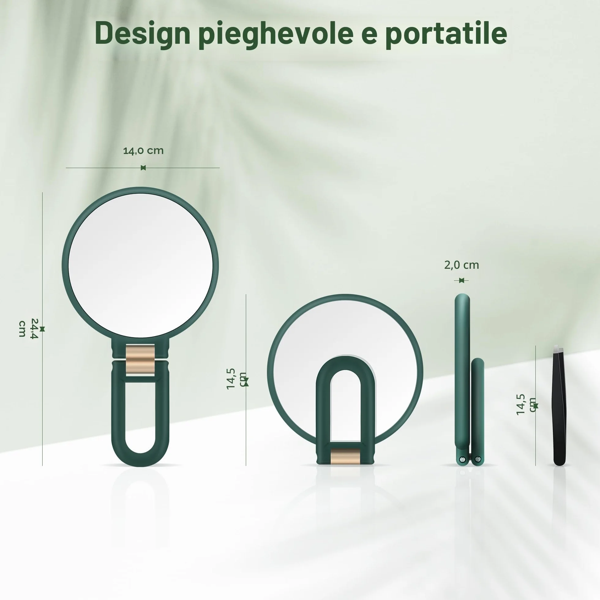 MIYADIVA Specchio ingranditore portatile doppio lato 30X/1X manico regolabile 360° verde