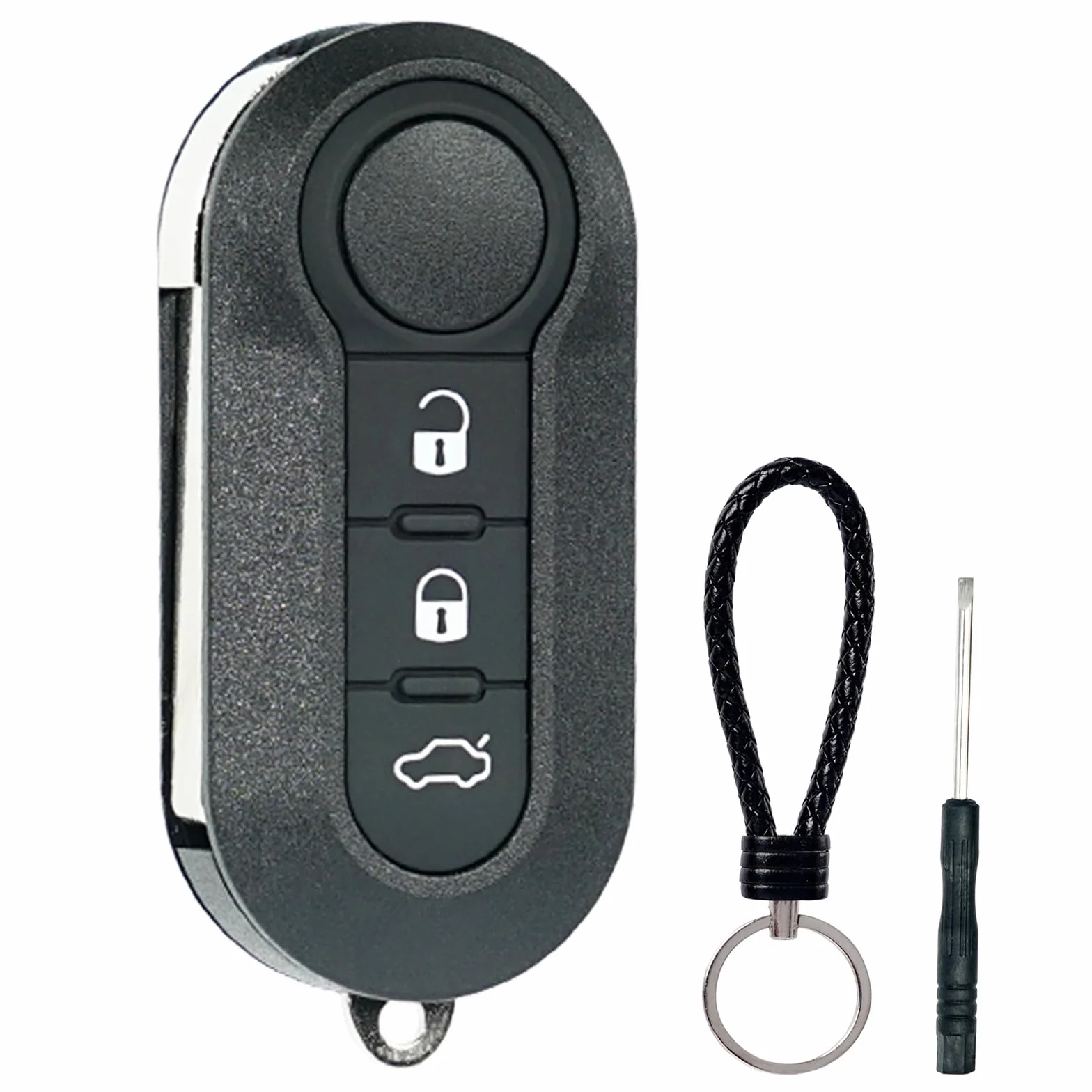 SUPALAND Guscio Chiave di Ricambio 3 Tasti per Telecomando Auto Fiat 500L 500 Punto Evo Grande Bravo Panda Ducato Lancia con Cacciavite e Catena Portachiavi