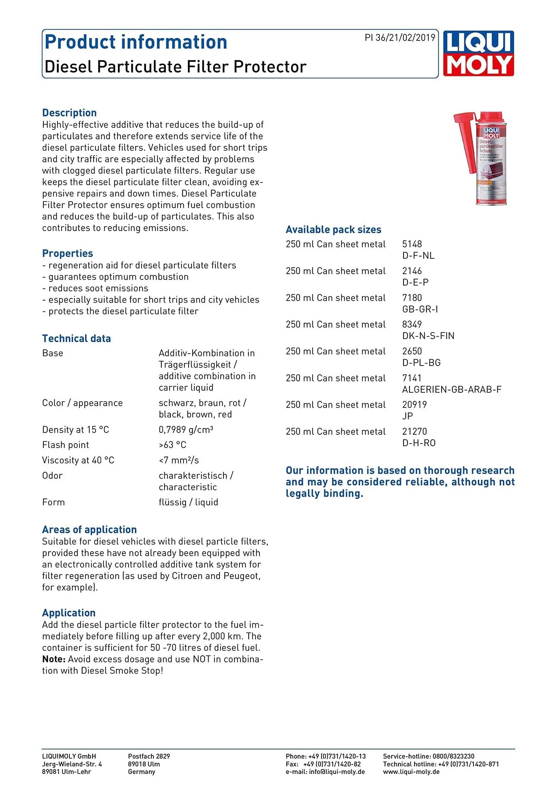 LIQUI MOLY Additivo diesel Protezione per filtro antiparticolato 250 ml