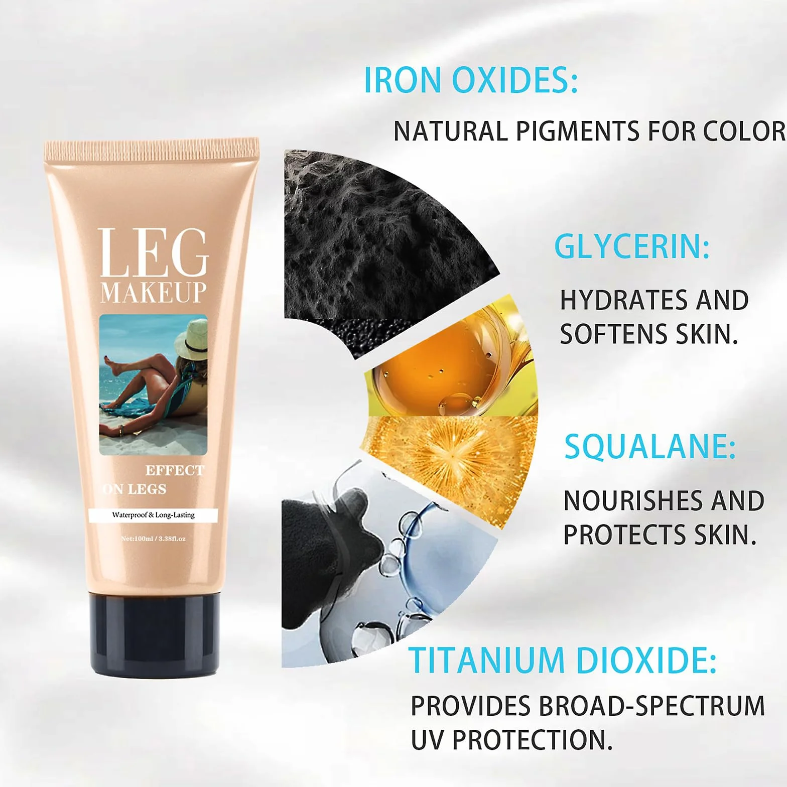 Trucco impermeabile per le gambe senza trasferimento, pennello per il corpo extra grande, copertura per vene varicose/cicatrici, Skin Perfecting Body Foundation